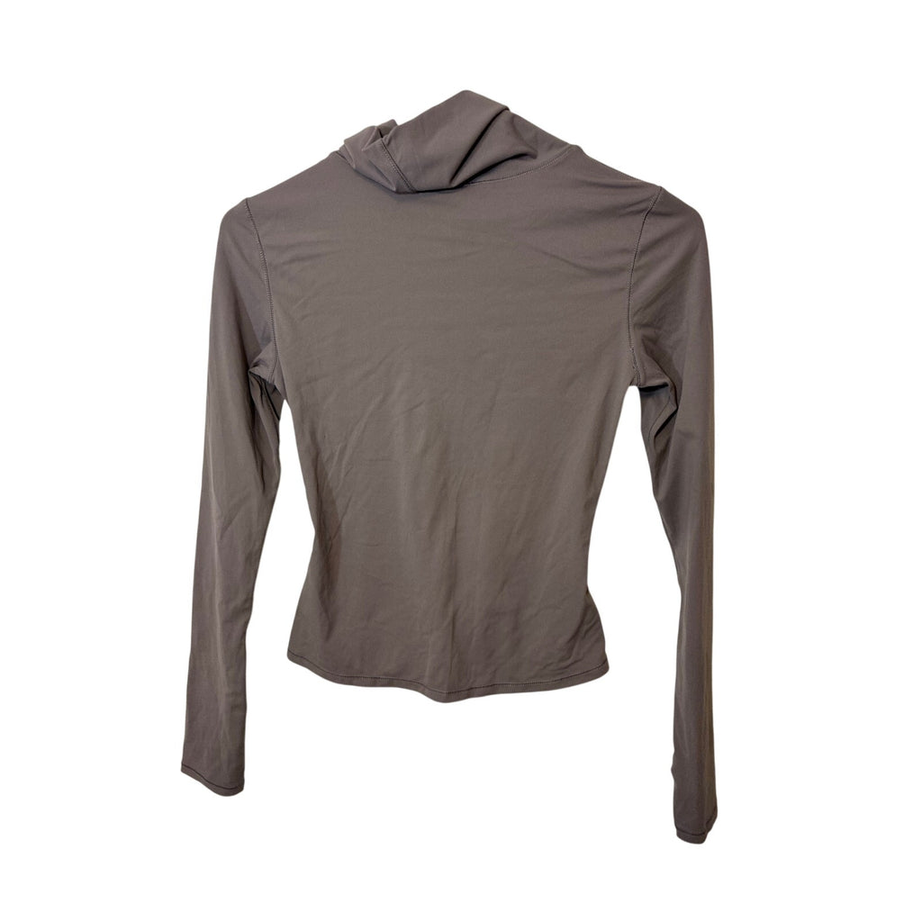 Taupe Gray Athletic Twist Front Top Women’s 4 Gorpcore Activewear Long Sleeve