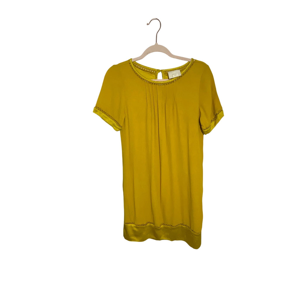 Maeve by Anthropologie Verdet Gold Swing Mini Dress 60s Boho Style XS Retro