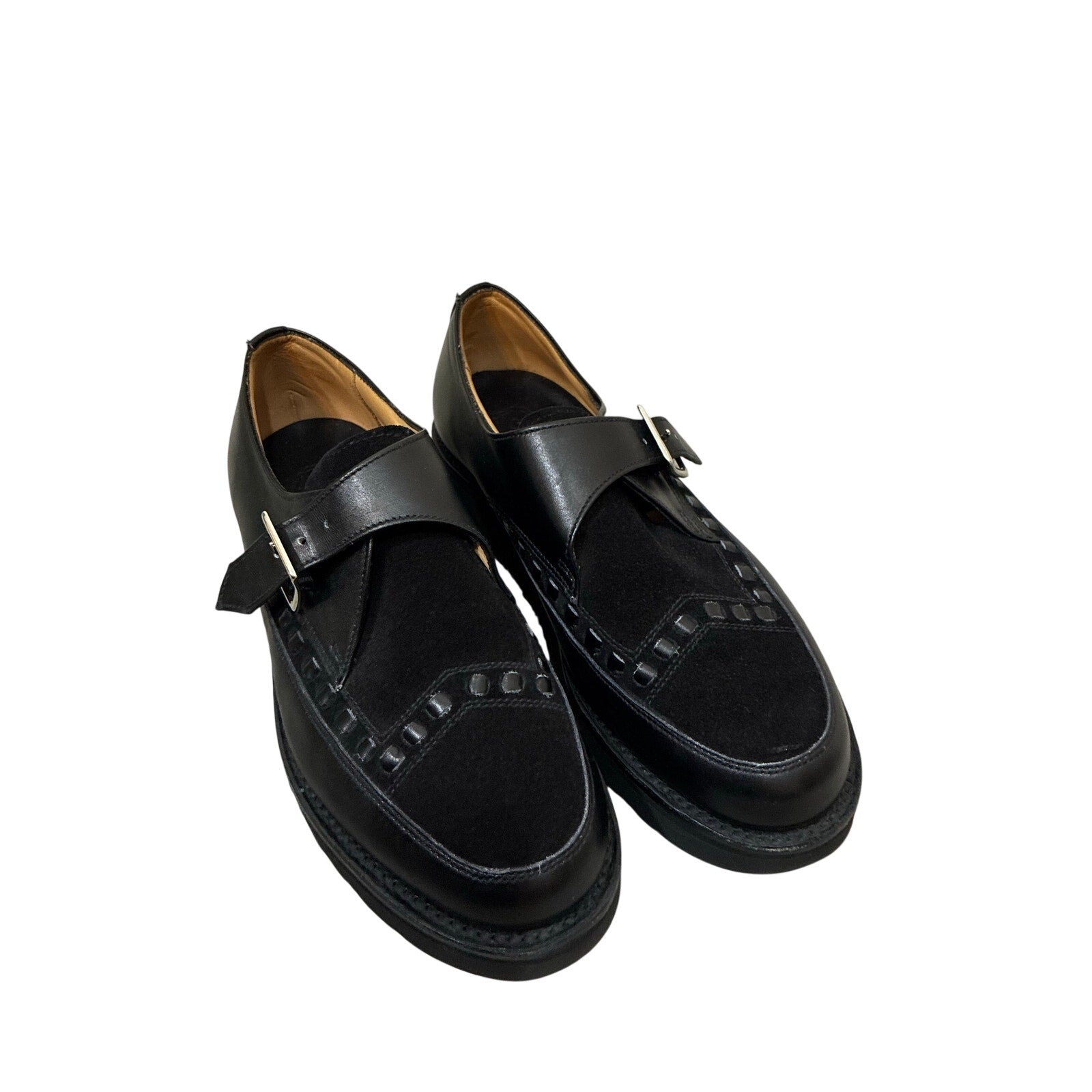 Grenson Black Leather Monk Strap Loafers Women US 7.5 UK 5 Made England Lug Sole