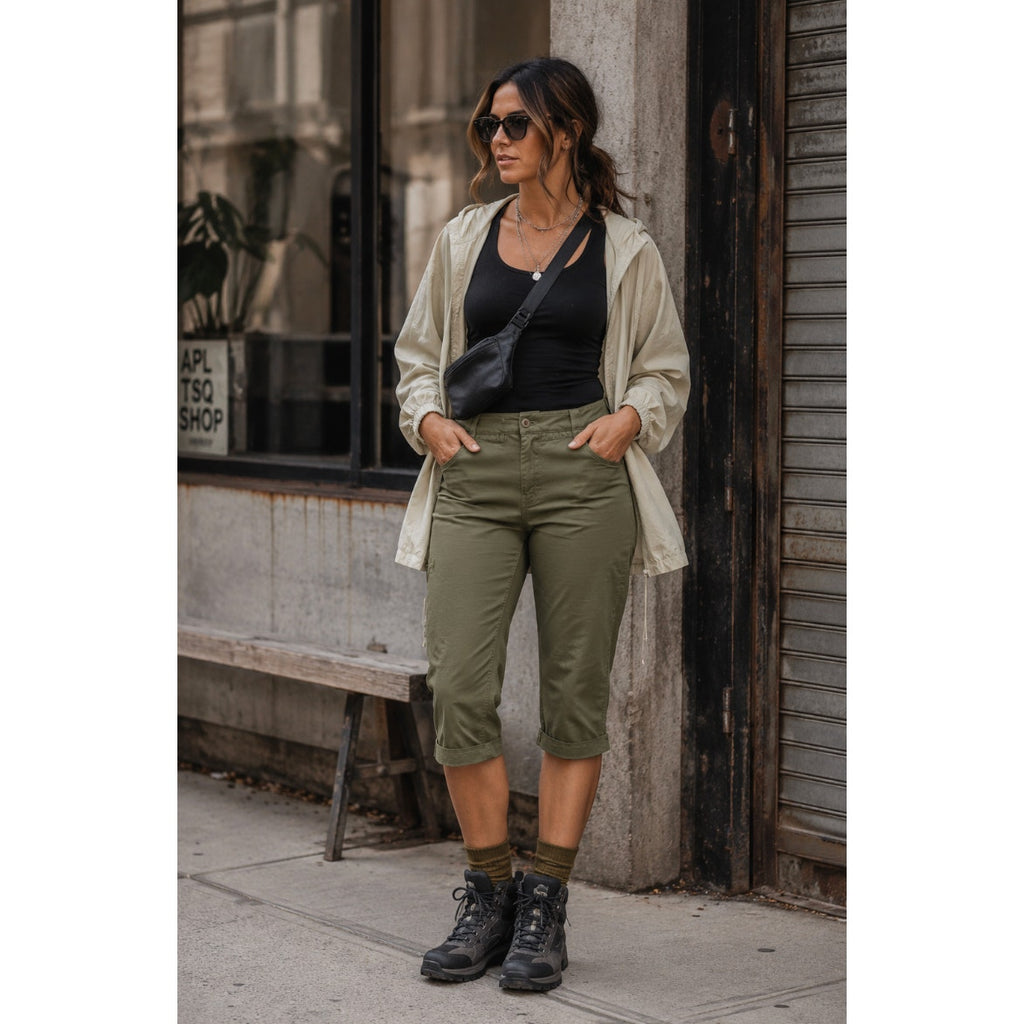 Madewell The '90s Capri Pant in Garment-Dyed Sateen Green Gorpcore Utility 27