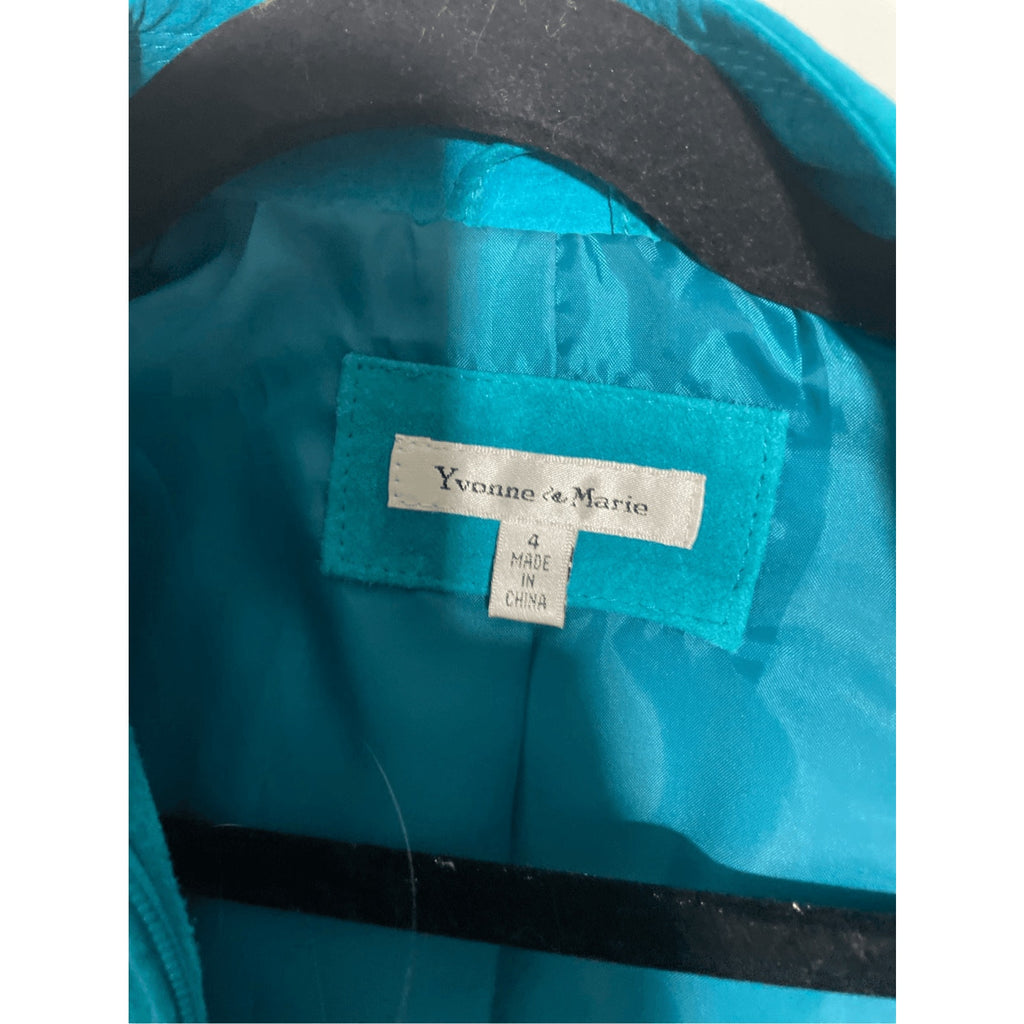 Vintage Yvonne Marie Turquoise Suede Leather Jacket Sz 4 Western Cowgirl Rodeo