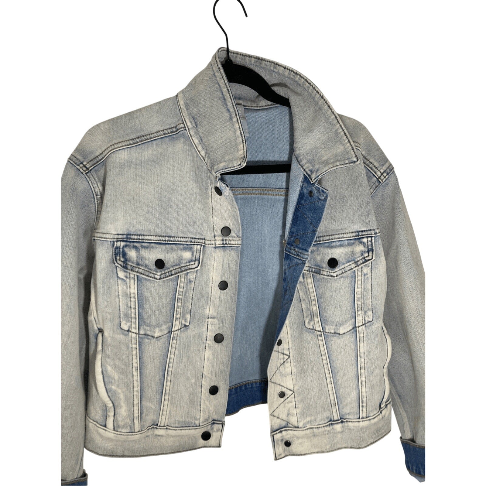Athleta Women's Front Button Up Acid Wash Oversized Denim Trucker Jacket Small