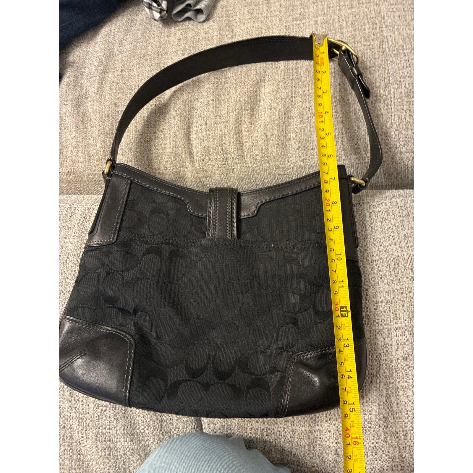 Coach Vintage Black Canvas Monogrammed Shoulder Hobo Bag Legacy Signature