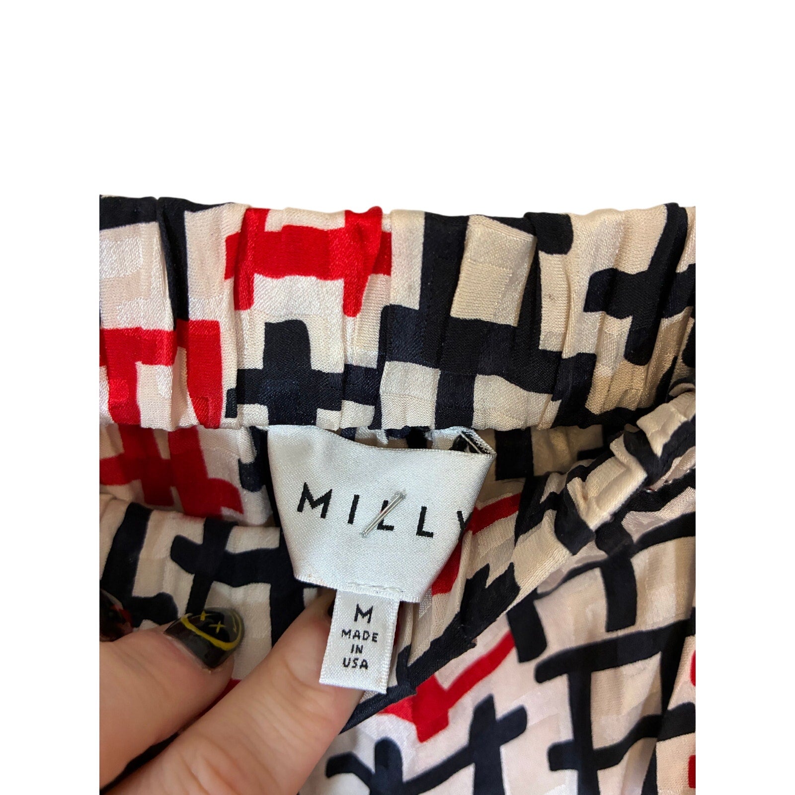 Milly Tiered Cotton Poplin Dress Printed Smock Resort Art Deco Geometric M