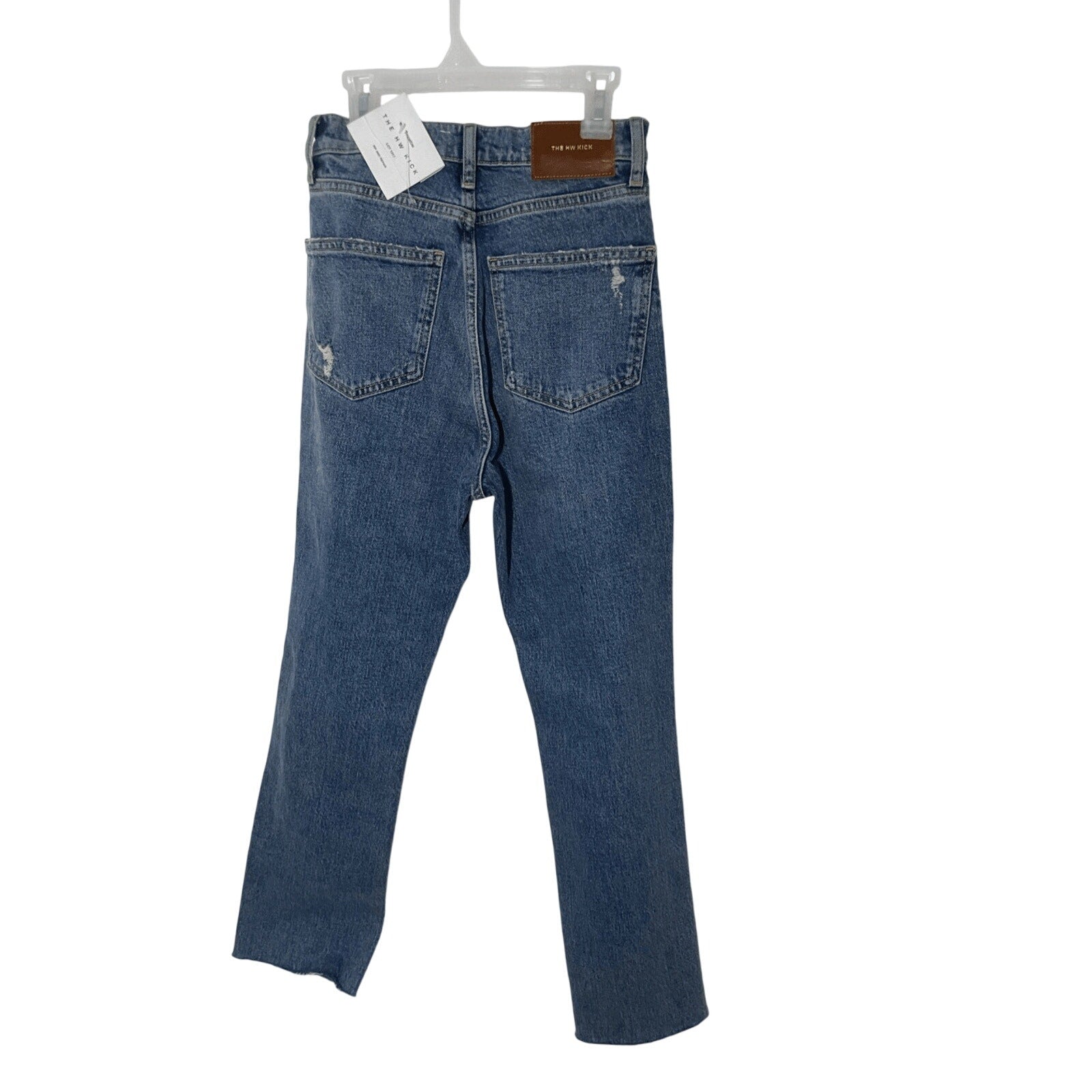 NWT Zara High Waisted Kick Crop Faux Distressed Jeans Casual Dark Wash Denim