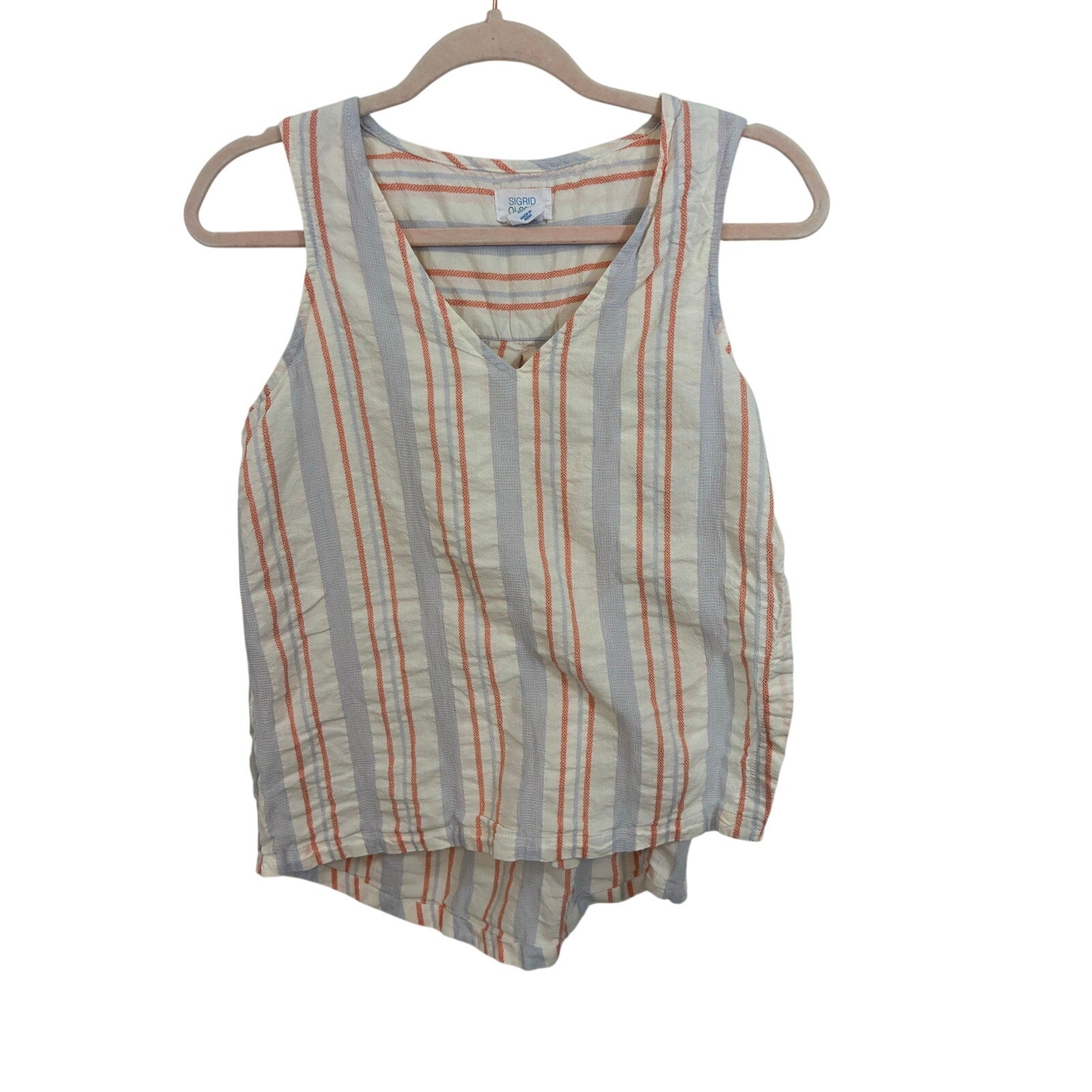 Sigrid Olsen Linen Cotton Blend Striped Tank Top Women’s Coastal Lightweight S