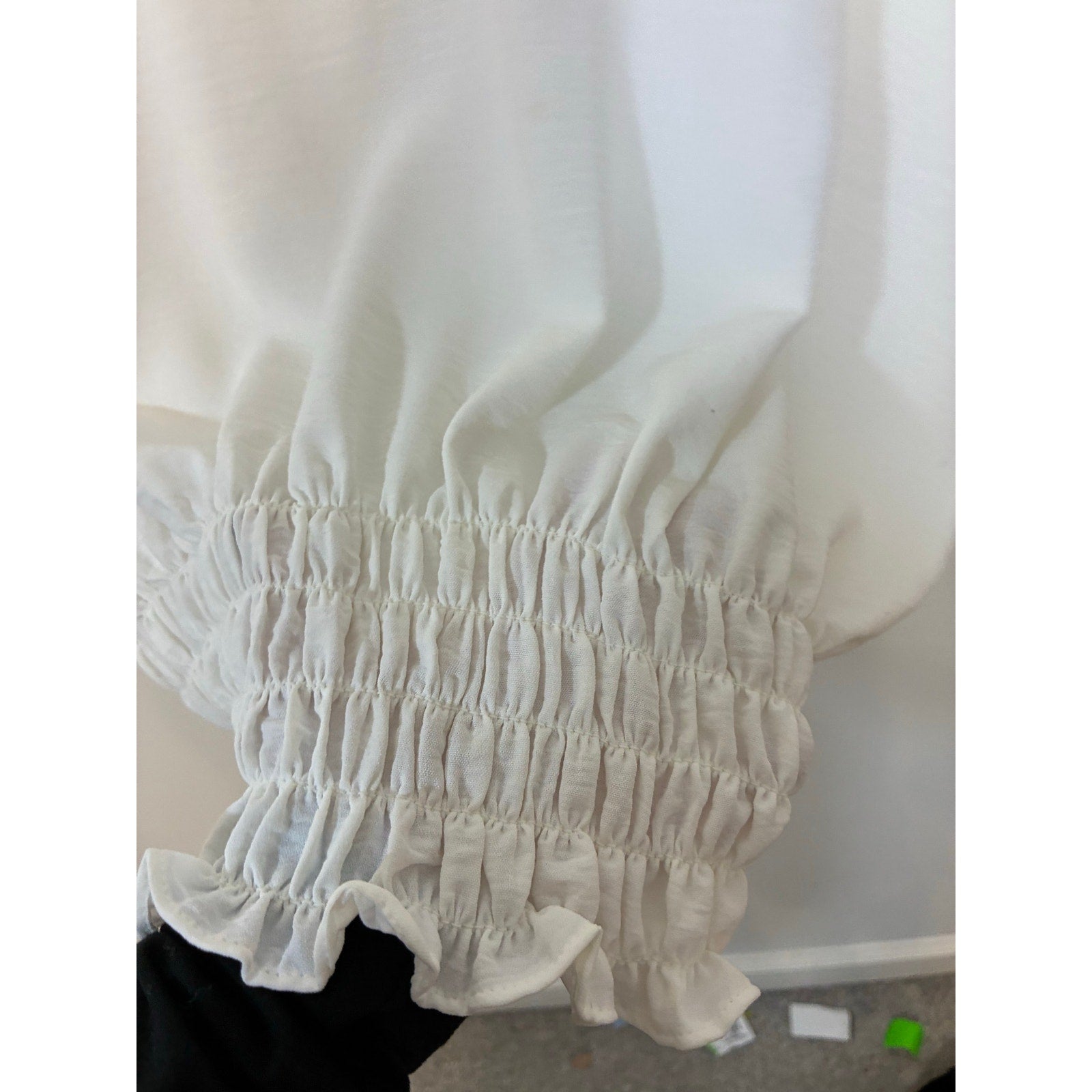 Coco Bianco White Boho Piratecore Peasant Blouse Smocked Waist Top L