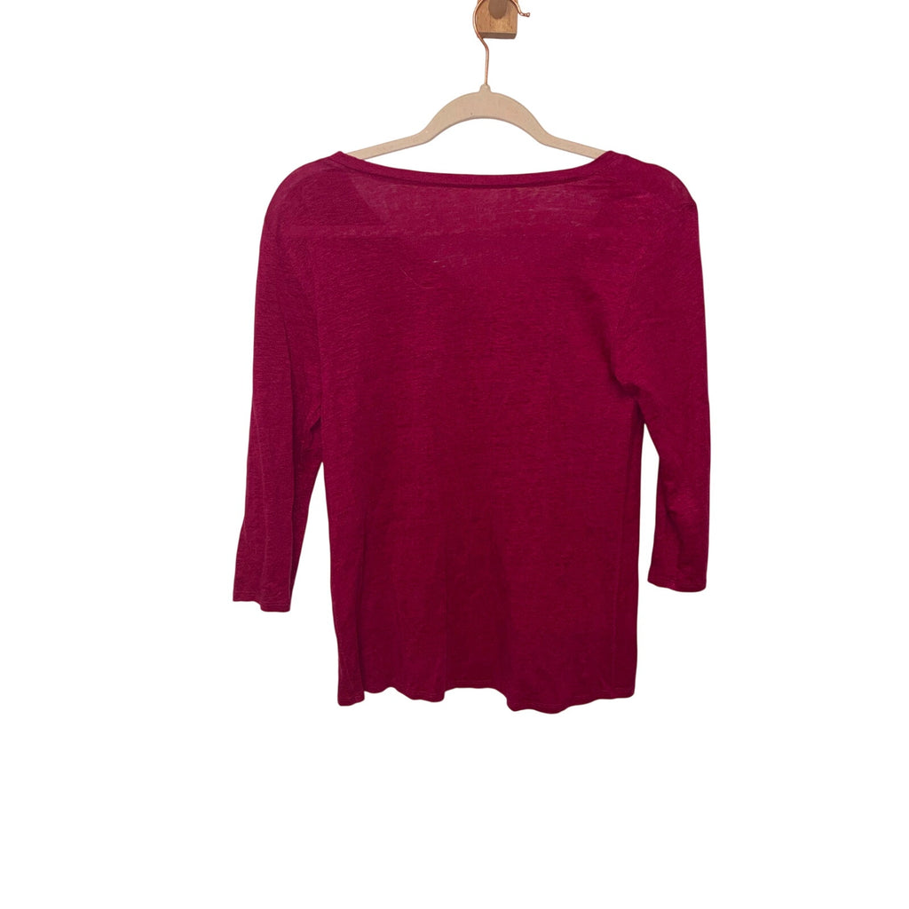 Eileen Fisher fuchsia VNeck Long Sleeve Linen Tunic Lagenlook PopColor Preppy XS