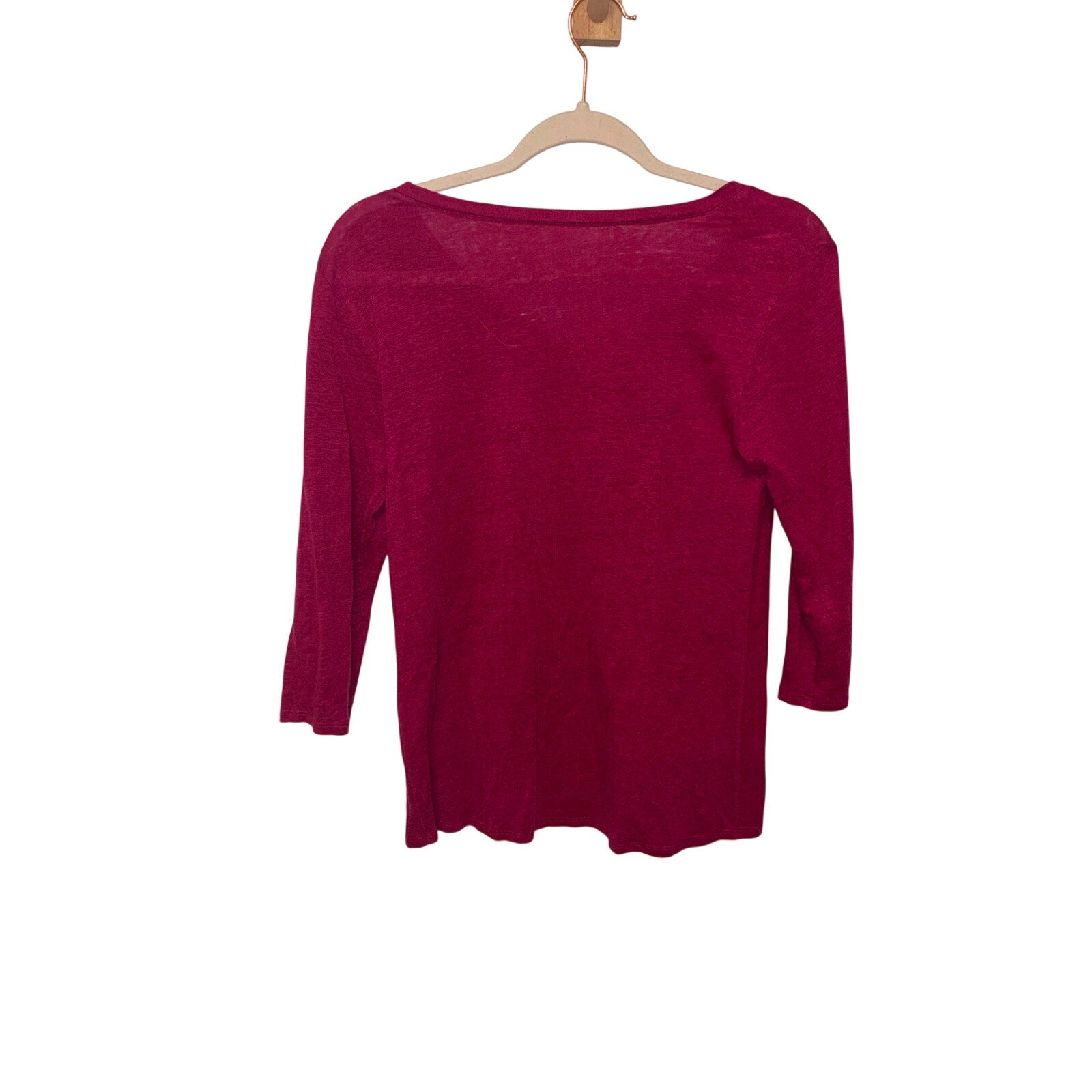 Eileen Fisher fuchsia VNeck Long Sleeve Linen Tunic Lagenlook PopColor Preppy XS