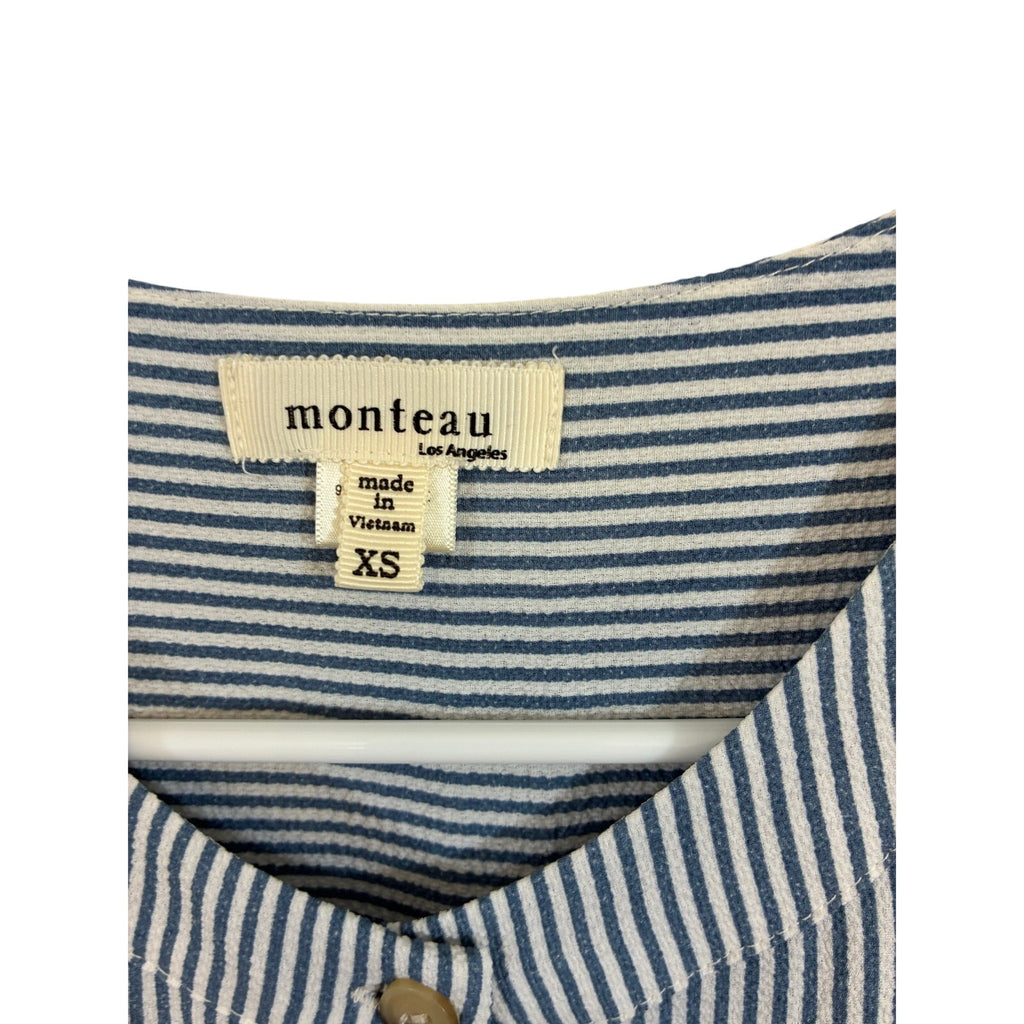 Monteau Coastal Preppy Sleeveless Button Front Belted Fit Flare Dress Pockets XS