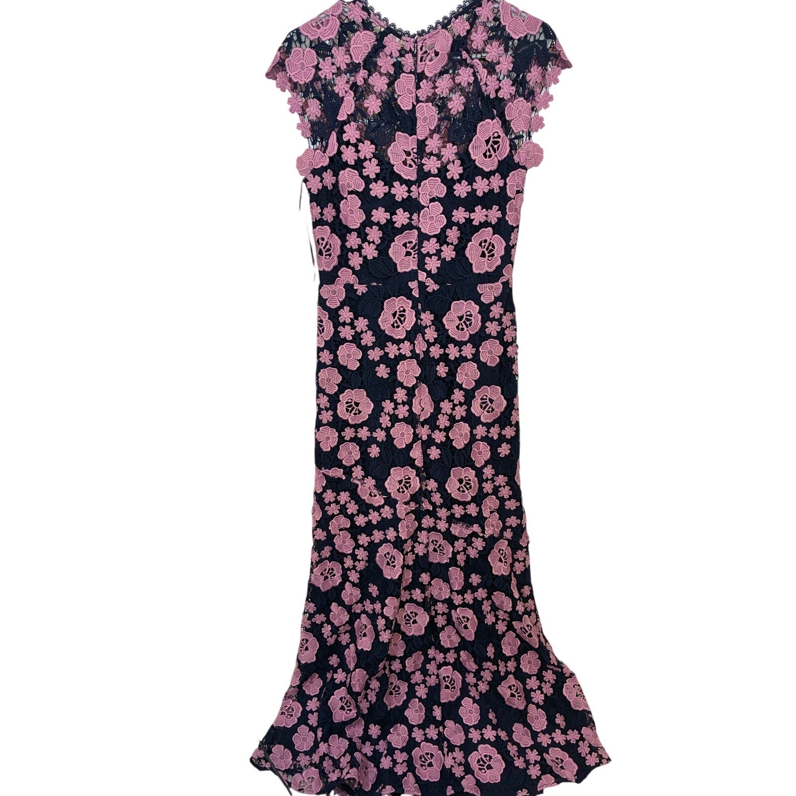 Shoshanna Pink Floral Lace Maxi Gown Crochet Illusion Neck Evening Dress Garden