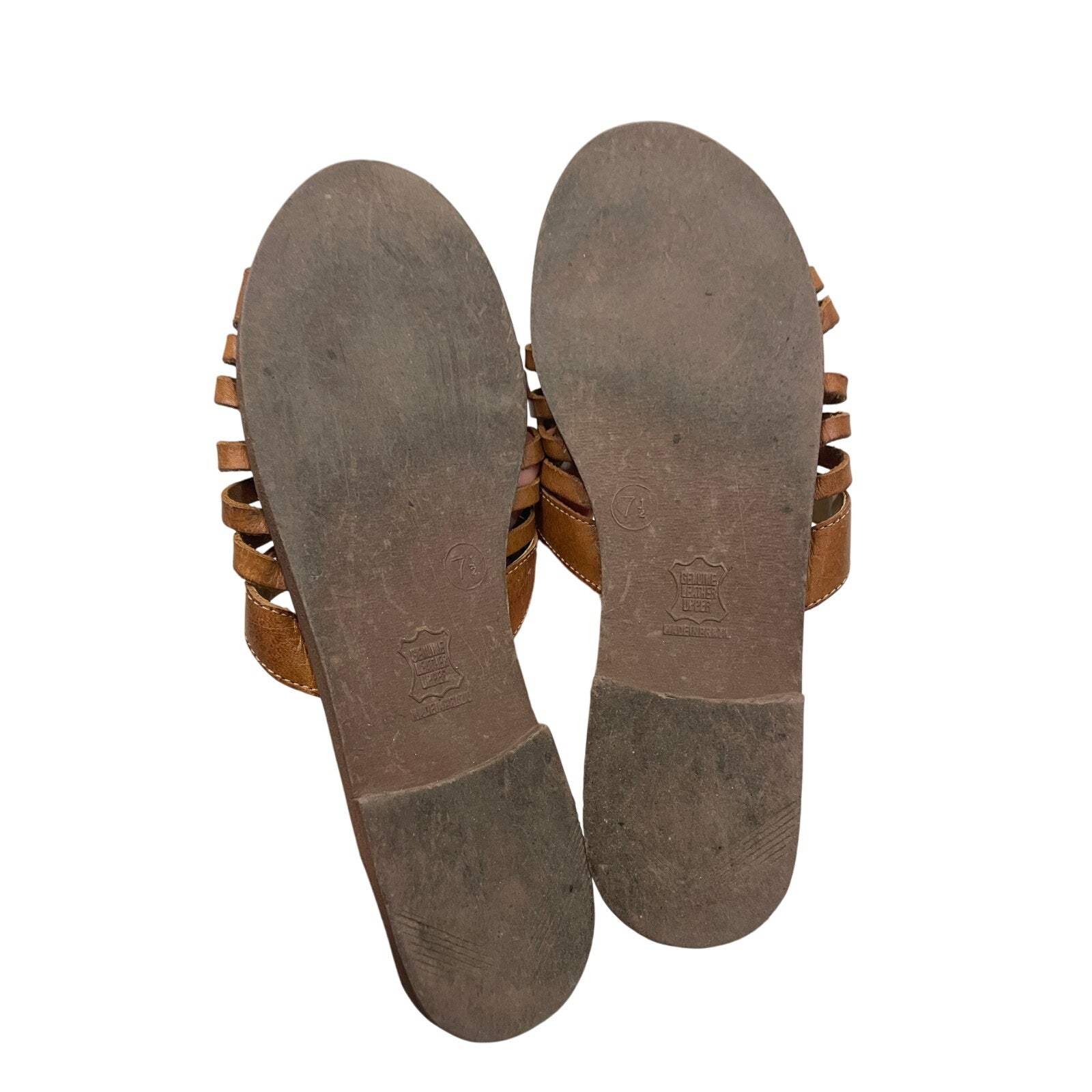 Santorini Leather Strappy Tan Neutral Preppy Minimalist 7.5 Sandals Slides EUC