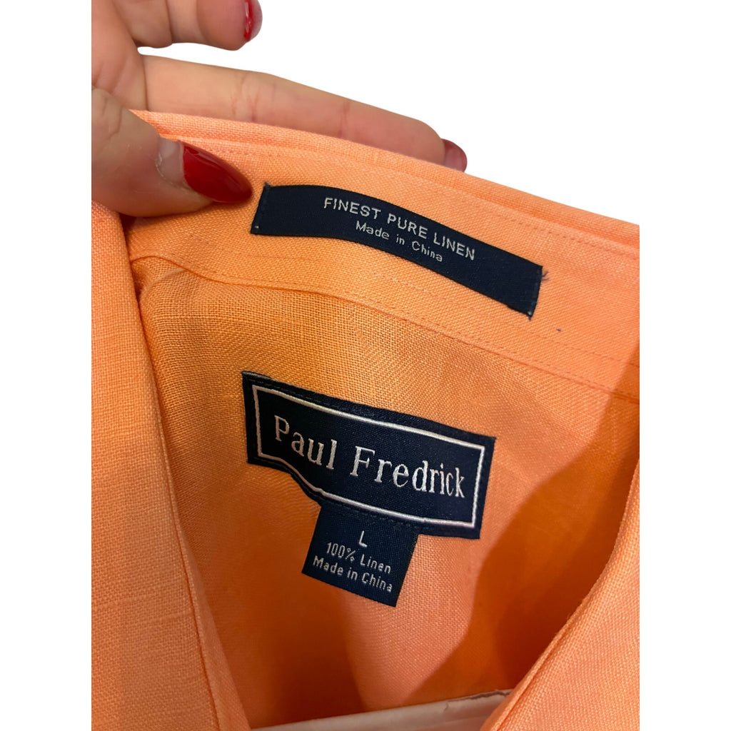 Paul Frederick Men’s Non-Iron Linen Solid Dress Shirt With Contrast Trim Orange