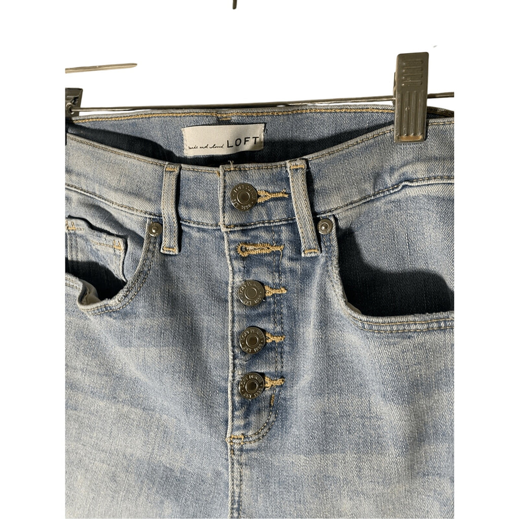 The Kick Crop Loft High Waisted SZ 4 Women's Medium Wash Straight Leg Jeans