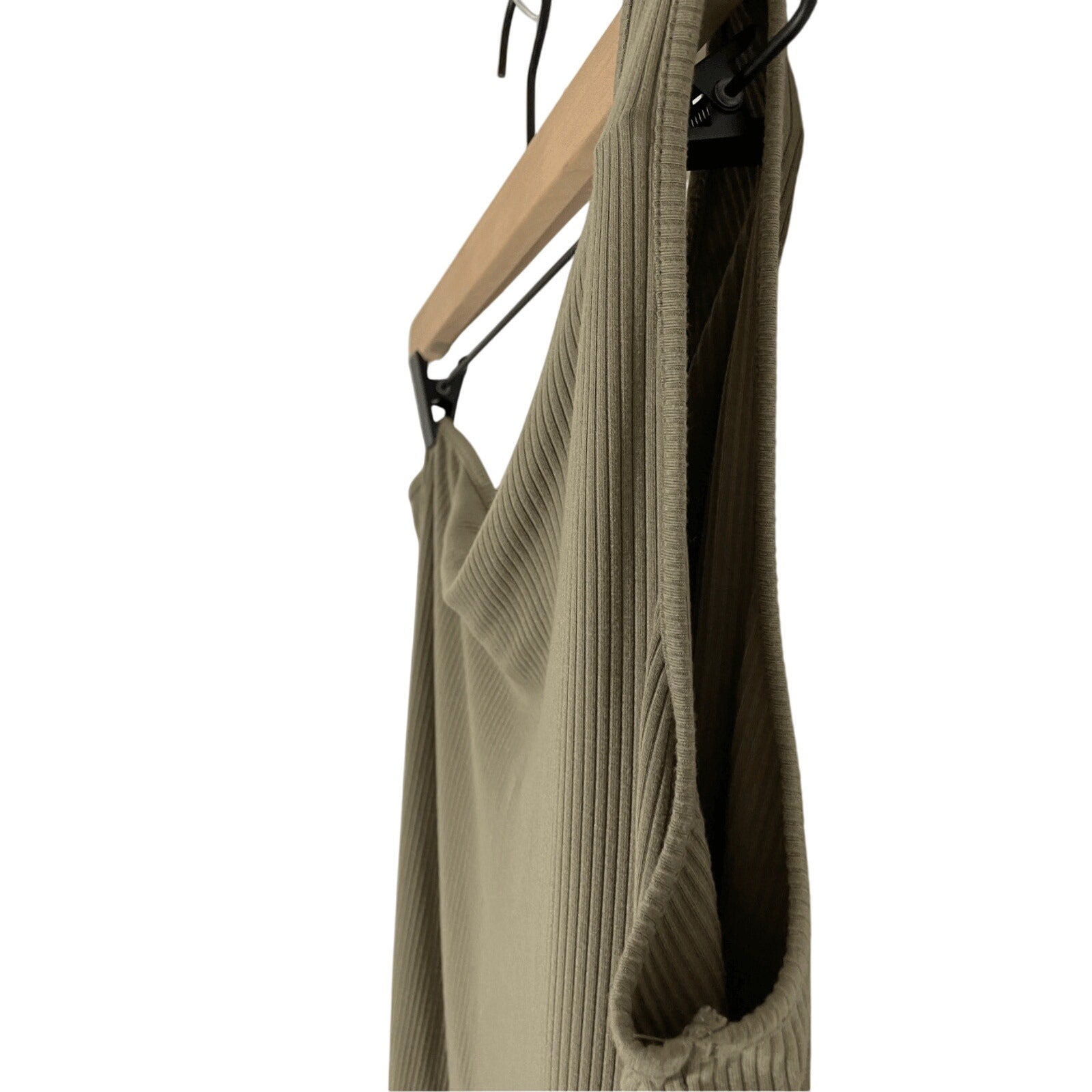 Banana Republic Tate Olive Green Ribbed Modest ONE-SHOULDER DRESS Sz  L