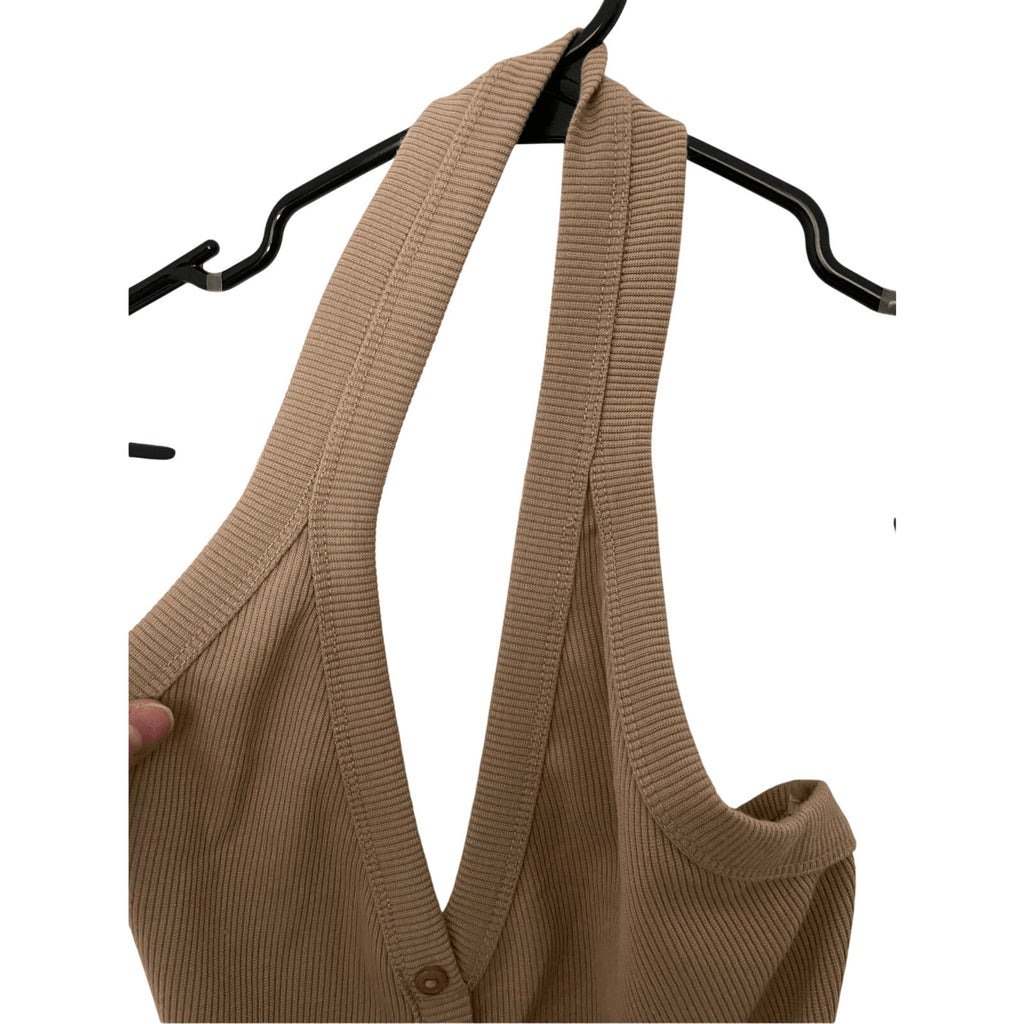 Timing Large New Halter Bodycon Nude Midi SunDress Fitted Preppy Casual Minimal