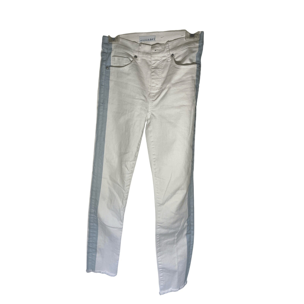 Ann Taylor Loft White Skinny Jeans Womens 24 High Rise Cropped Western Stripe