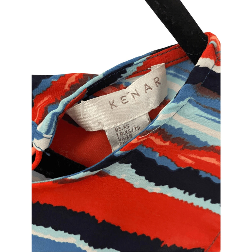 Kenar Women's Tribal Stripe Tank Keyhole Blouse Coastal Art Deco Office Career