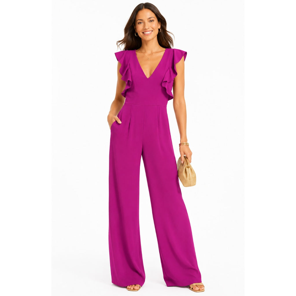 Lilly Pulitzer Magenta Ruffle Sleeve Wide Leg Jumpsuit Resort Vacation Glam S