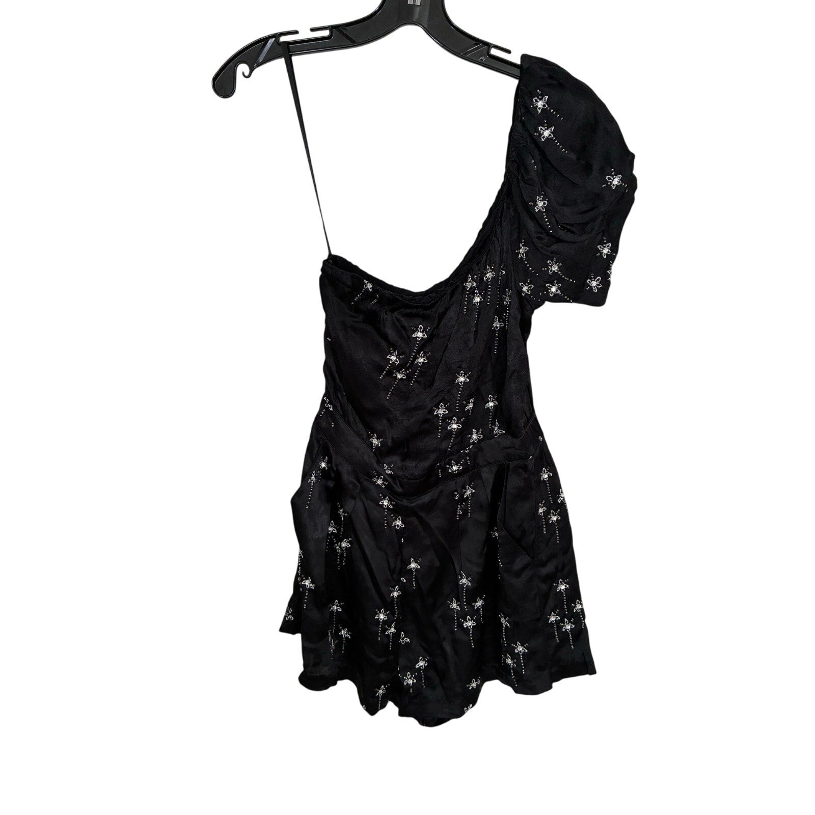 Free People Gemini One Shoulder Beaded Silky Party Romper Size S Cowgirl Rodeo