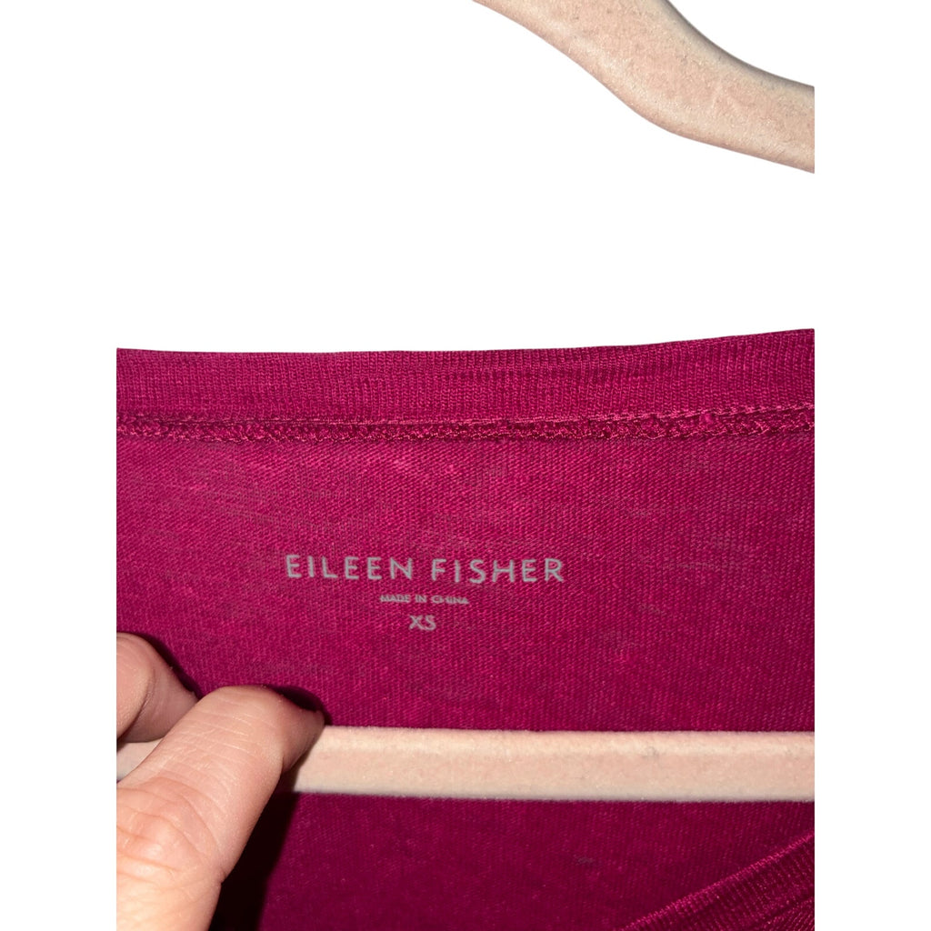Eileen Fisher fuchsia VNeck Long Sleeve Linen Tunic Lagenlook PopColor Preppy XS