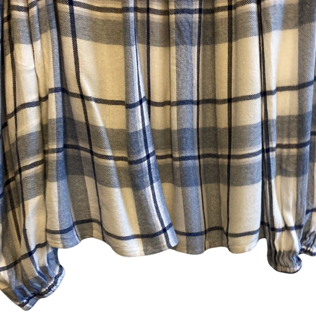 Two  Vince Camuto Petite XS Madras Plaid Off The Shoulder Long Sleeve Blouse