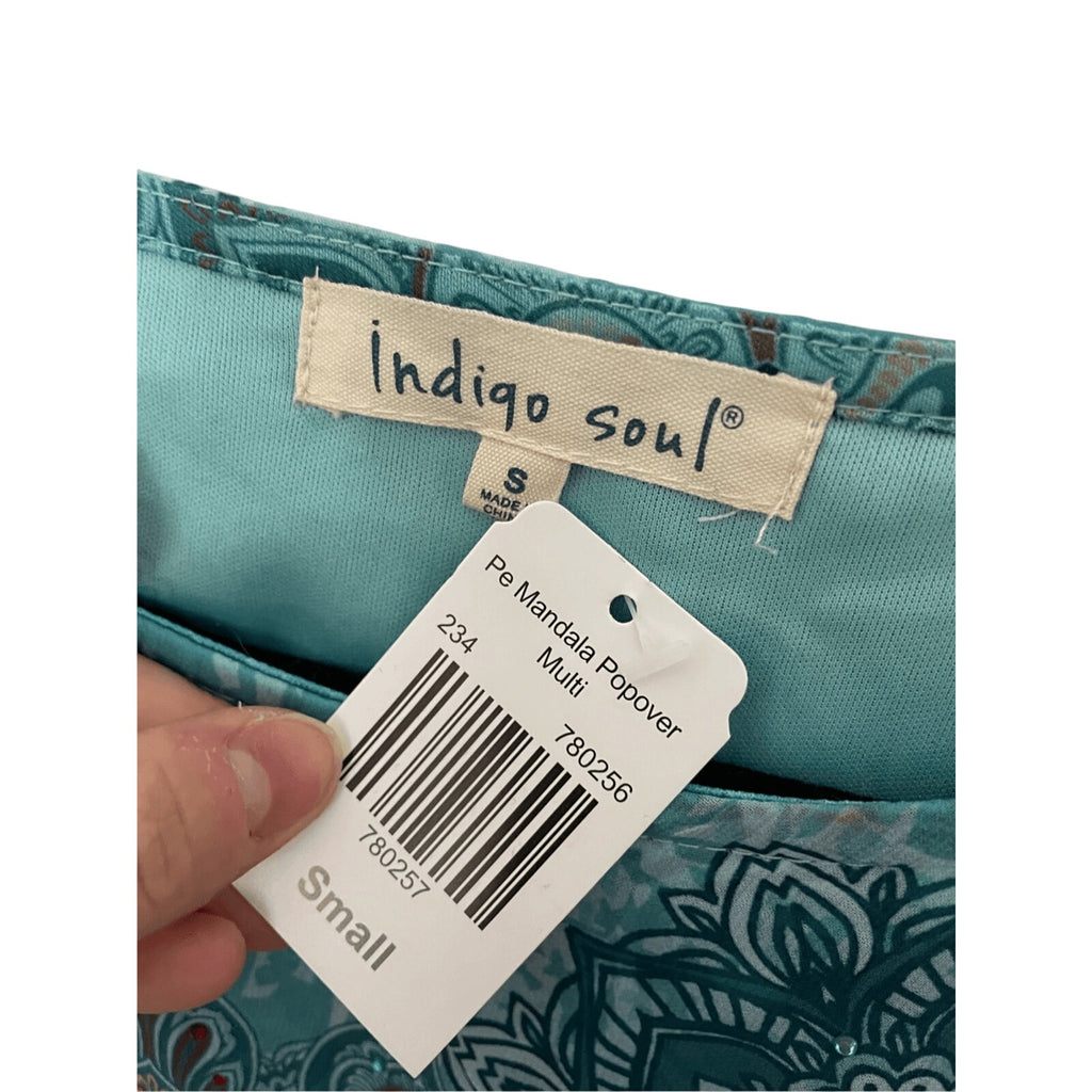 New Mandala Paisley Earthy Hippie Boho Sequin Indigo Soul Women's Flowy Blouse S