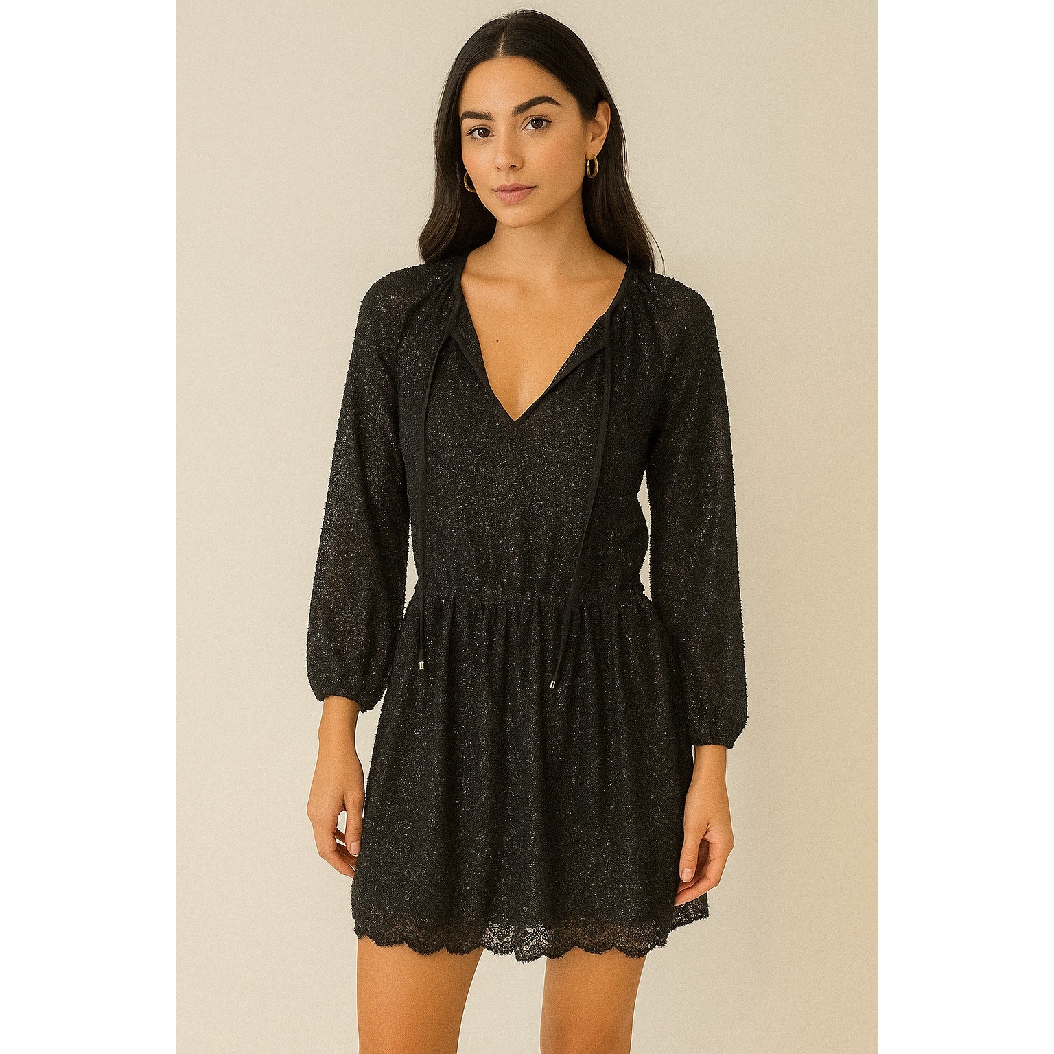 Michael Kors black shimmer V-neck mini dress size Small event business glam