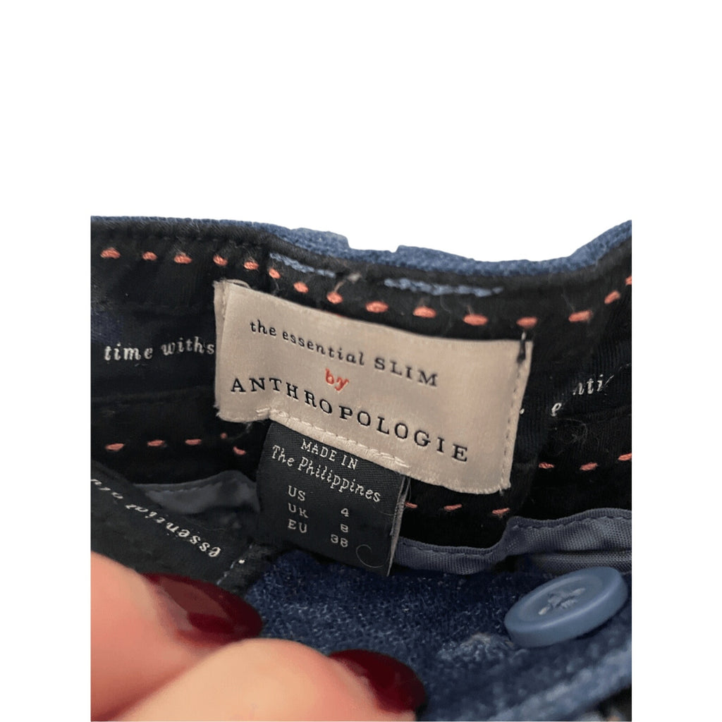 Anthropologie The Essential Slim Velvet Blue Cropped Pants SZ 4