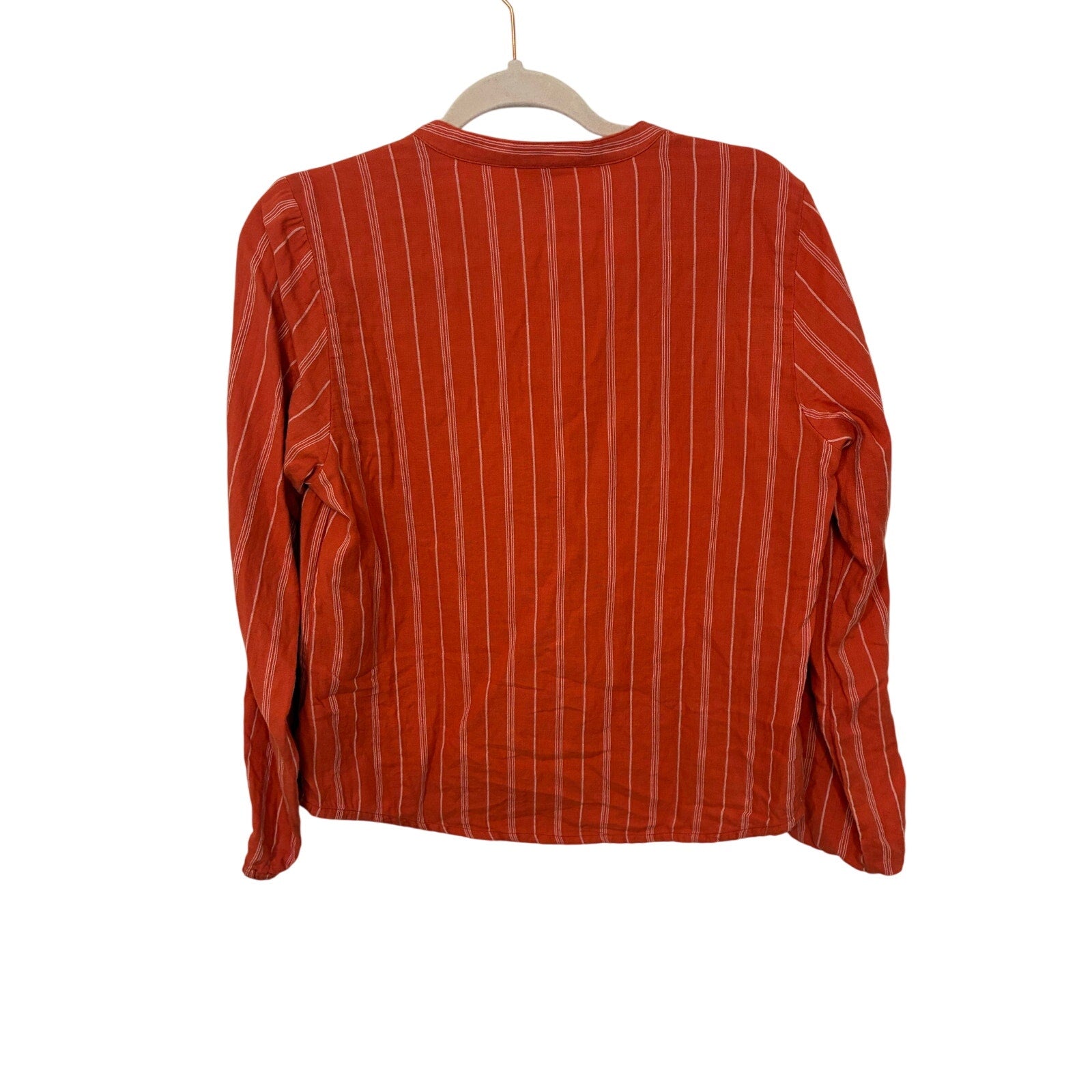 LL Bean Womens Shirt Stripe Soft Textured Orange Coastal Western S Cotton Basic