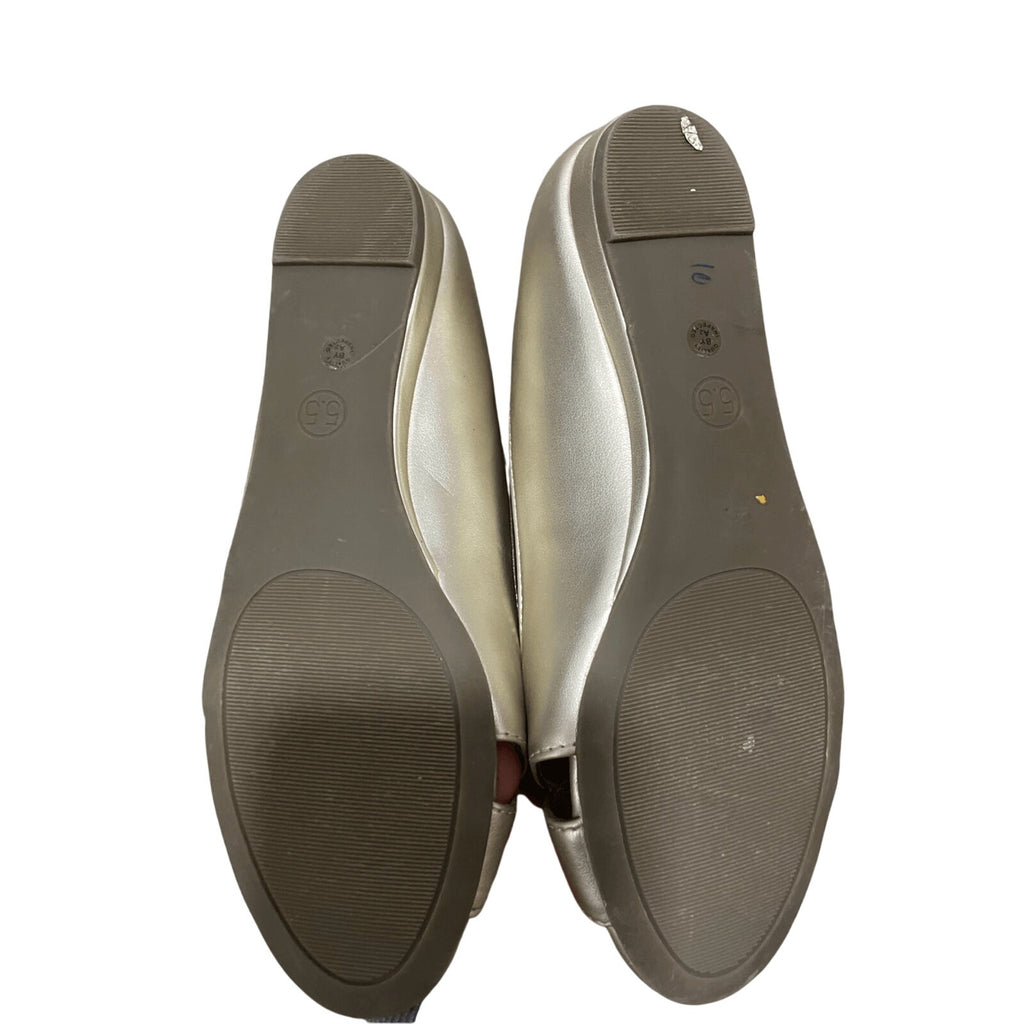 NWOT East 5th Peep Toe Slip On Gold Flats Minimalist Preppy Formal Glam Regency
