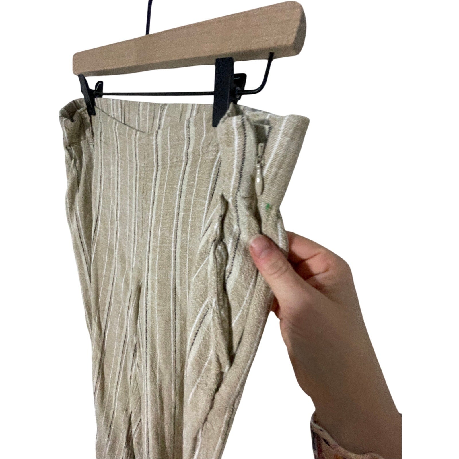 J.Jill Women's Tan White Stripe Coastal Grandma Lagenlook M Linen Wide Leg Pants