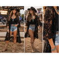 Favlux Black Lace Kimono Cardigan Western Boho Country Concert Festival Cover L
