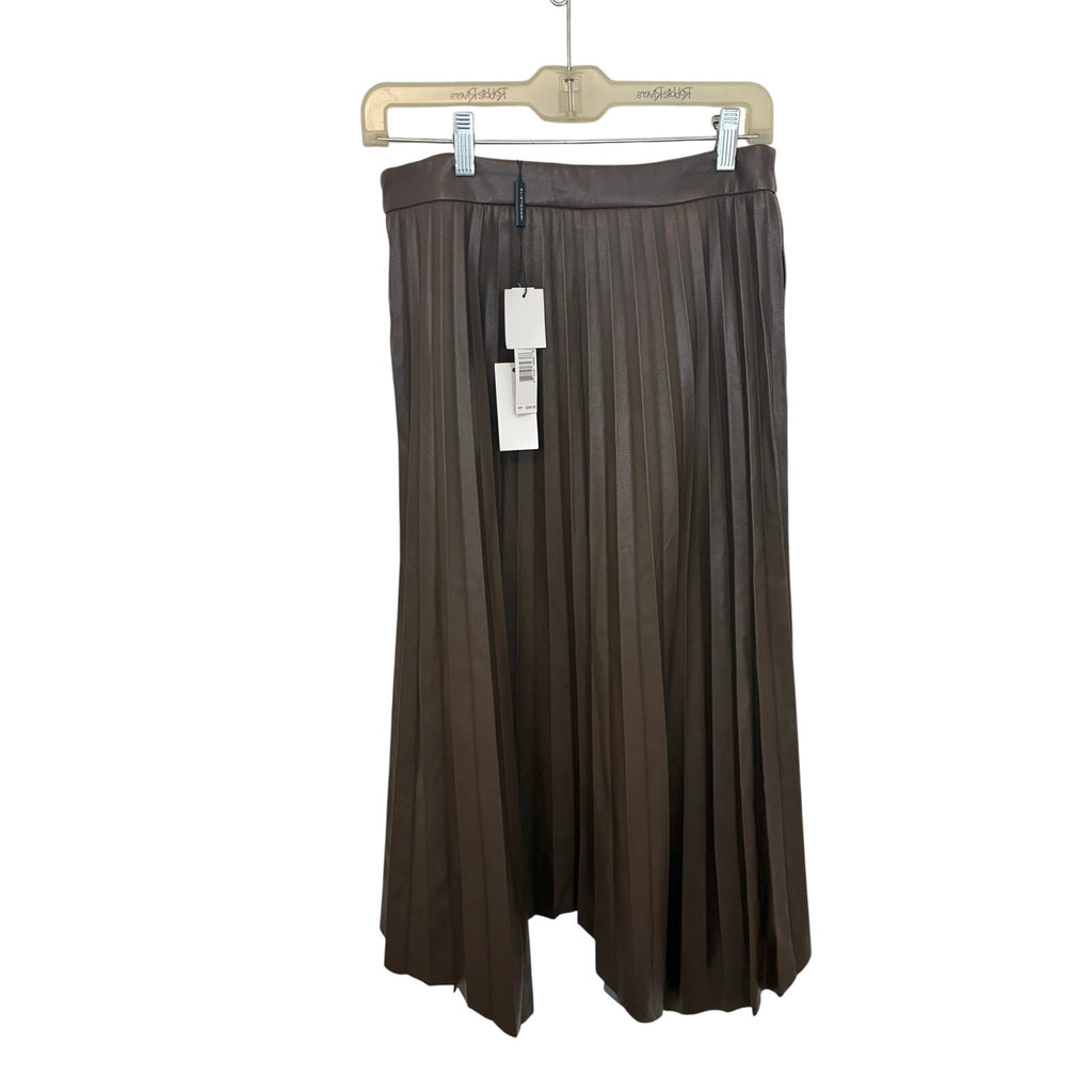 NWT ELIE TAHARI Faux Leather Pleated Skirt 6 Chocolate Espresso Midi A Line