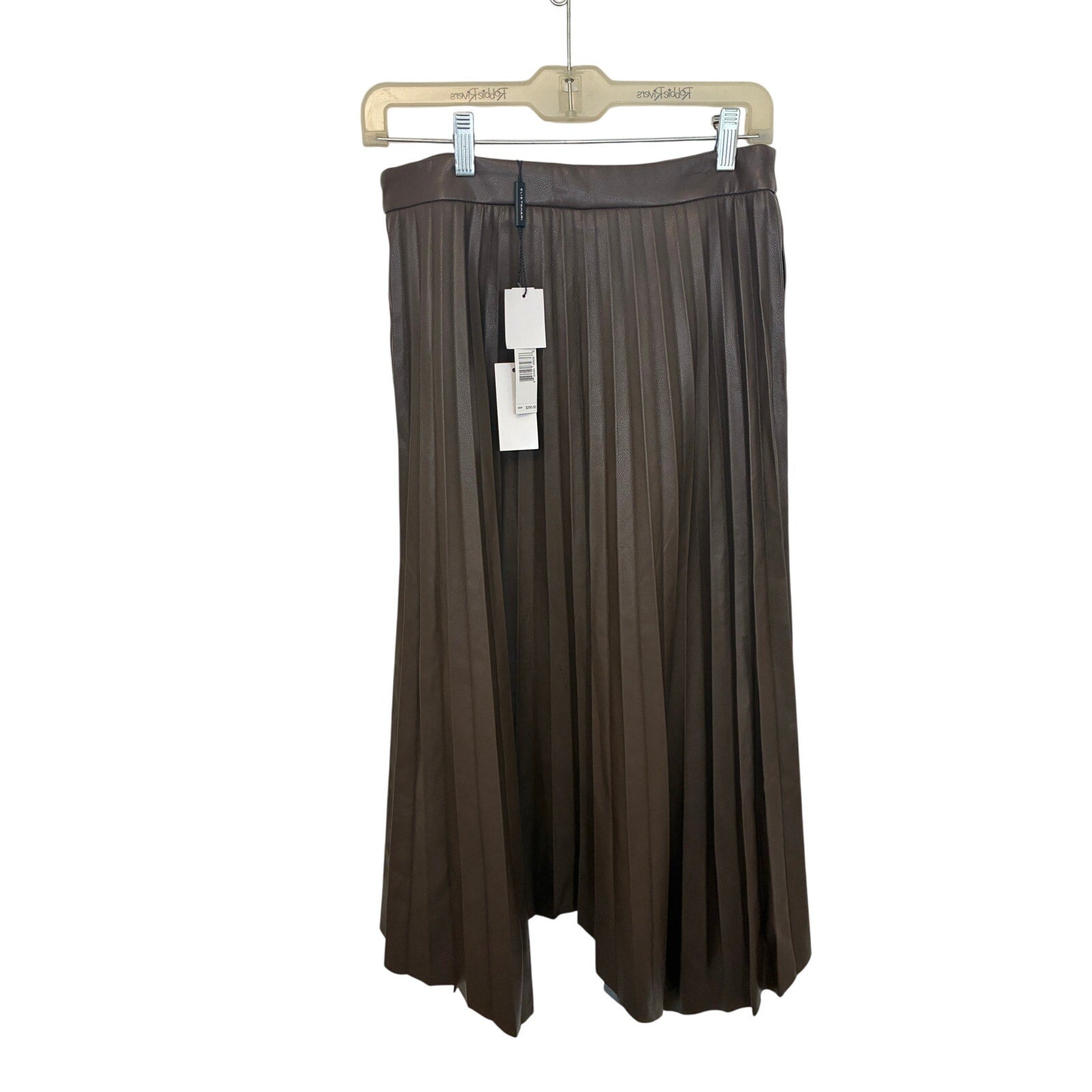 NWT ELIE TAHARI Faux Leather Pleated Skirt 6 Chocolate Espresso Midi A Line