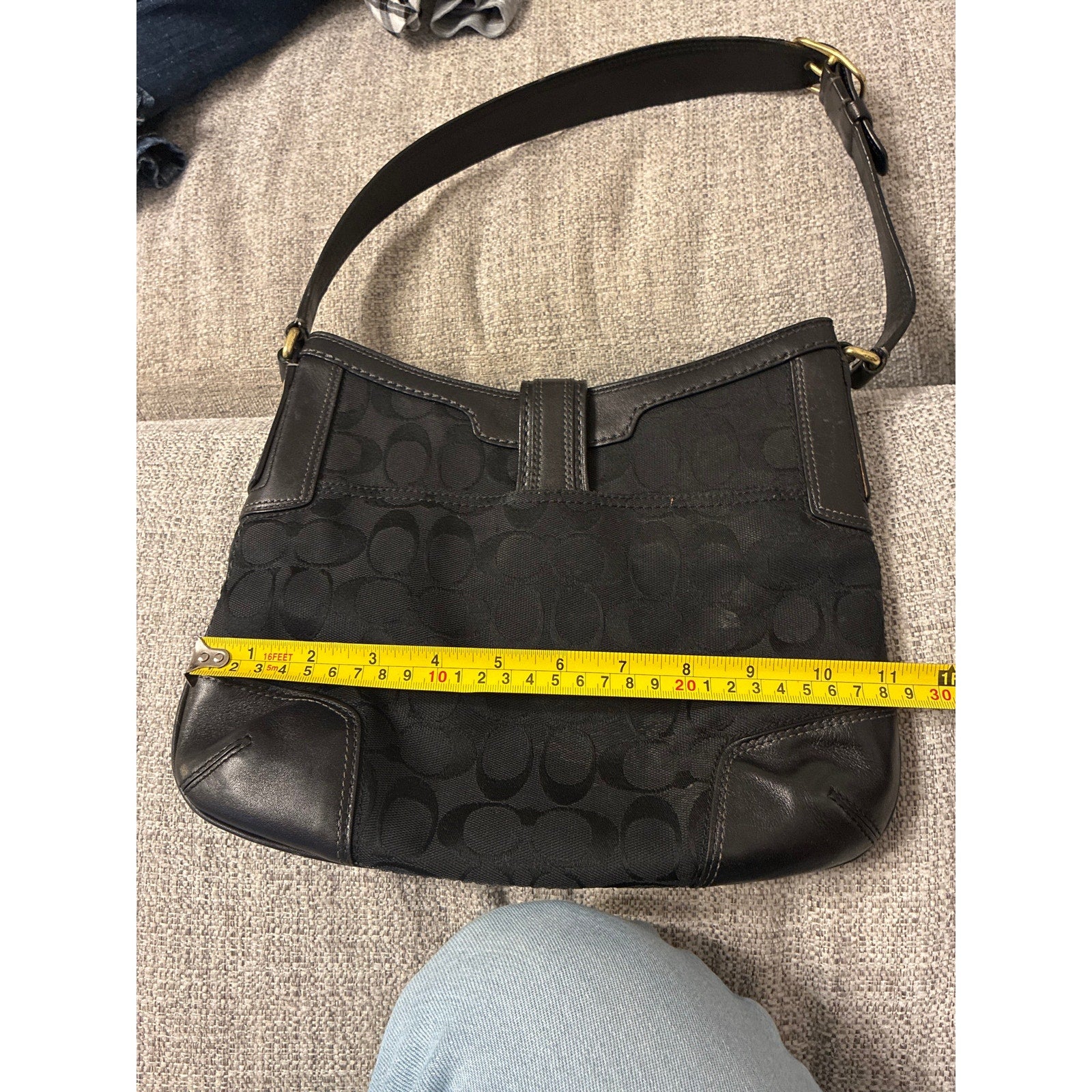 Coach Vintage Black Canvas Monogrammed Shoulder Hobo Bag Legacy Signature