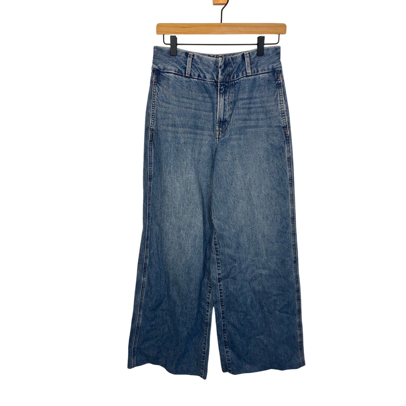 Express High Waisted Medium Wash Cowboy Denim Relaxed Wide Leg Jeans Barrel 4