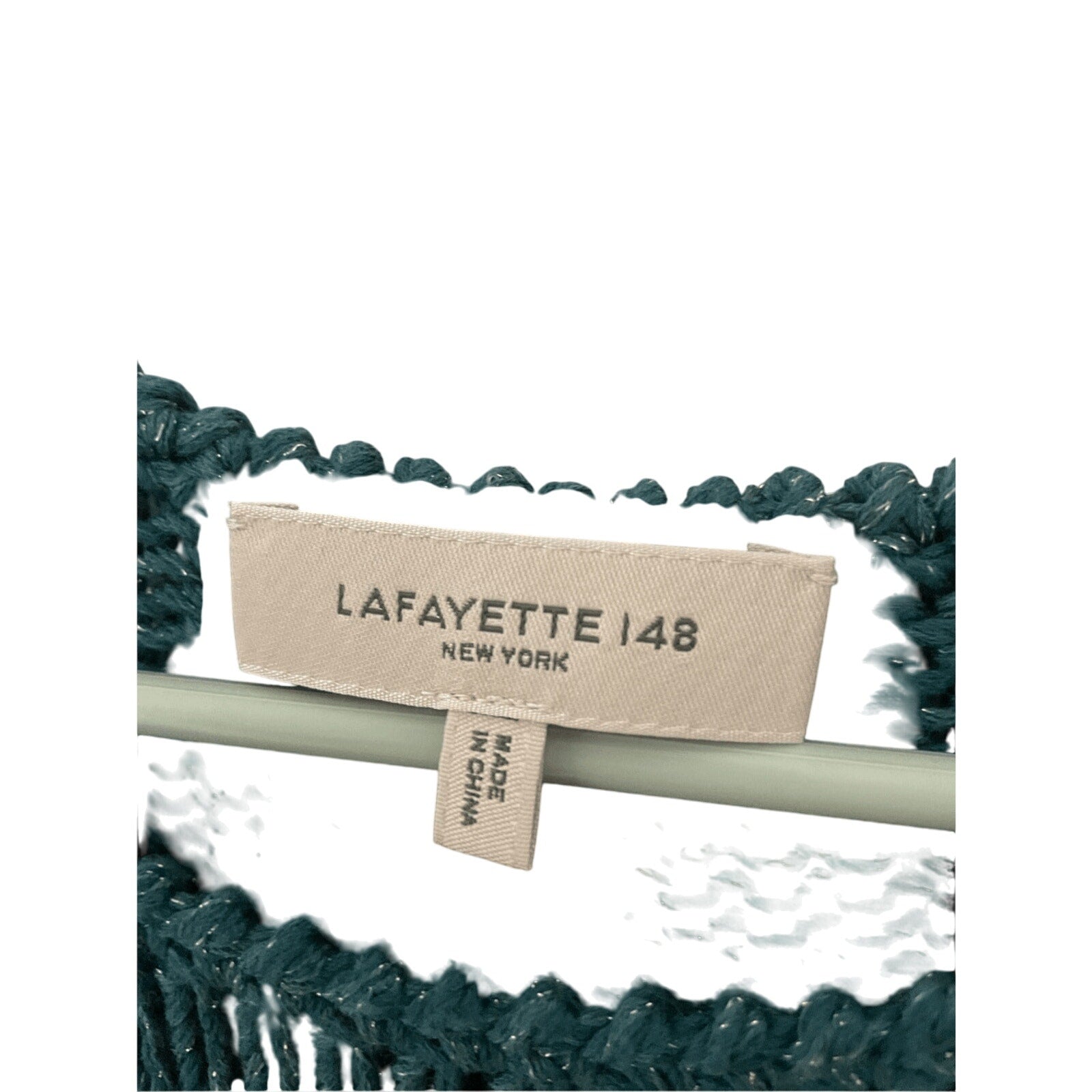 Lafayette148 Silk/Cotton Teal Open Stitch Micro Paillette CoastalGrandma Sweater