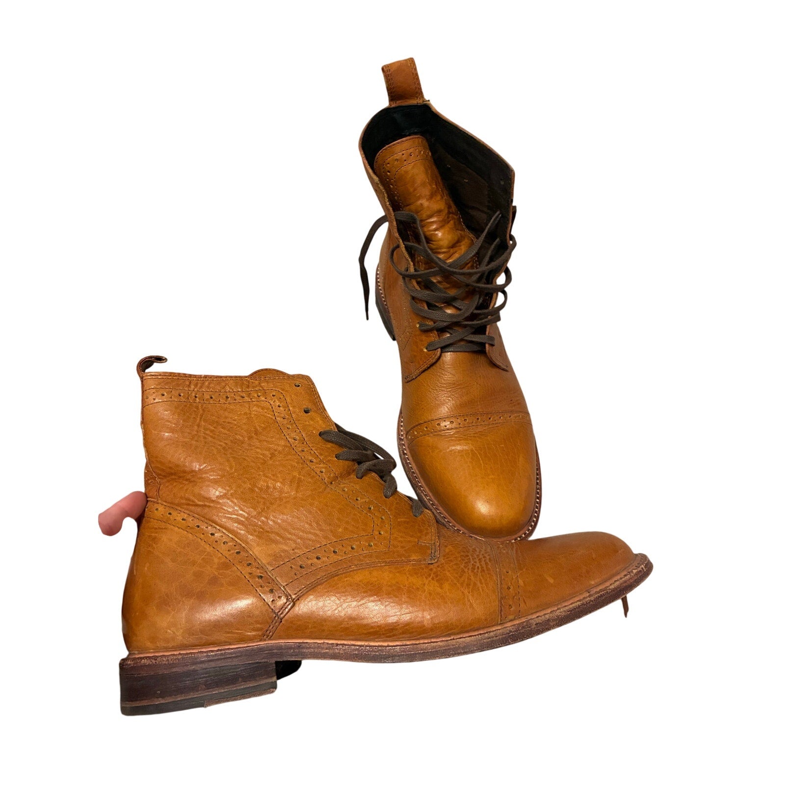 Aldo Cognac Leather Cap Toe Brogue Ankle Boots Lace-Up Dress Boots Men’s 13