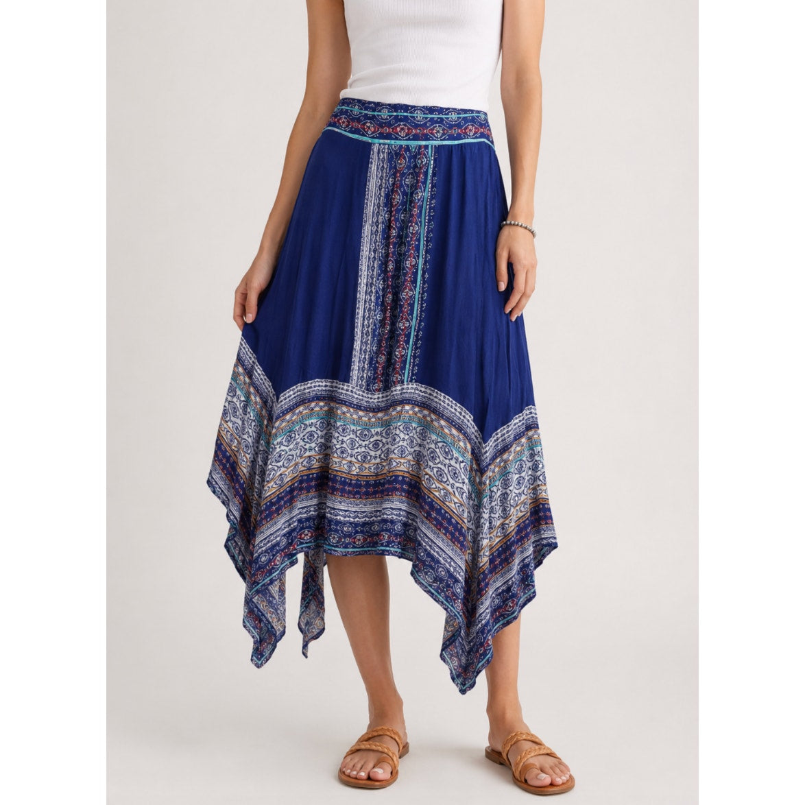 New Directions Women's Large L Blue Paisley A-Line Skirt Novelty Boho Hippie