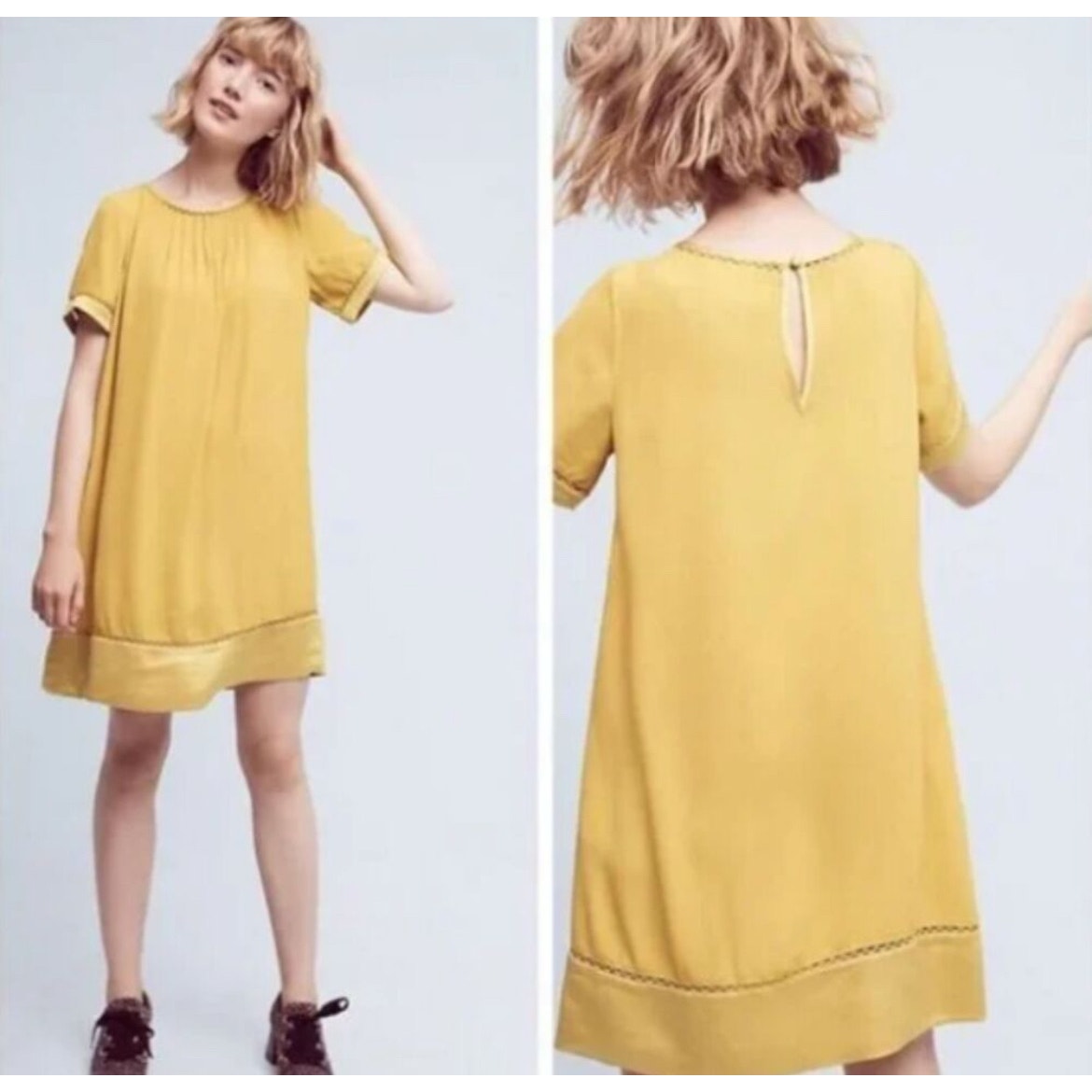 Maeve by Anthropologie Verdet Gold Swing Mini Dress 60s Boho Style XS Retro