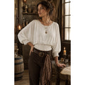 Coco Bianco White Boho Piratecore Peasant Blouse Smocked Waist Top L