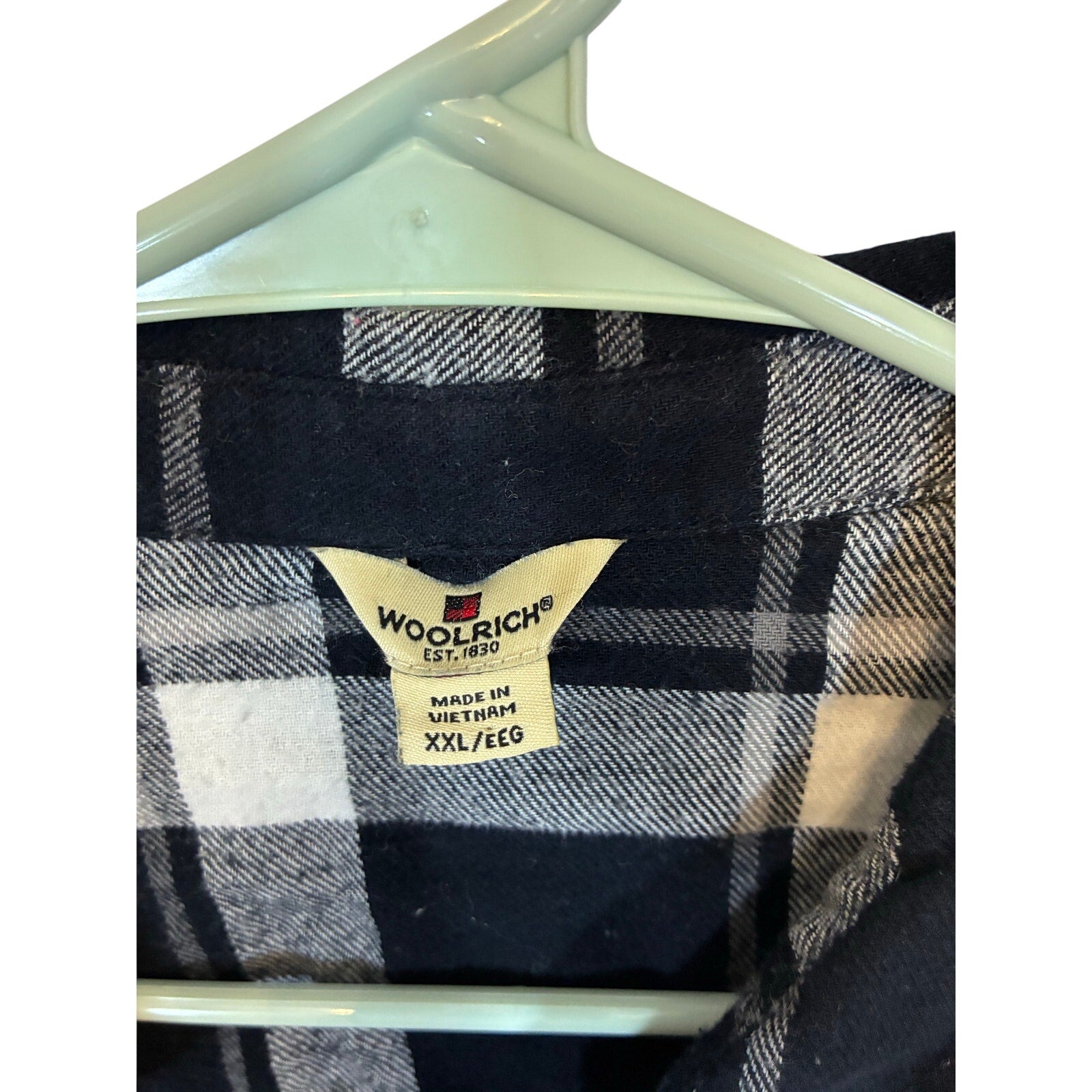 Woolrich plaid button-up flannel Gingham Black White Lumberjack Gorpcore XXL