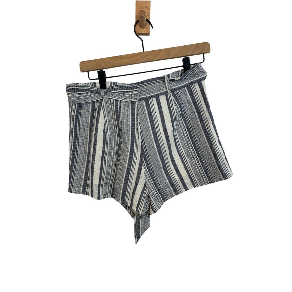 ILLA ILLA Womens Striped Shorts Medium High Waisted Belted Coastal Resort Cotton