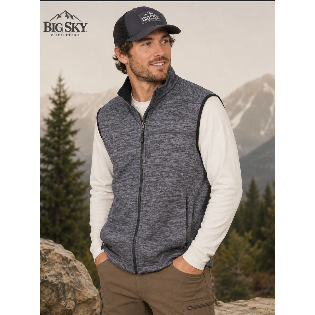 Big Sky Outfitters Men's Grey Front Zip Vest L Gorpcore Utility Outdoors Hike