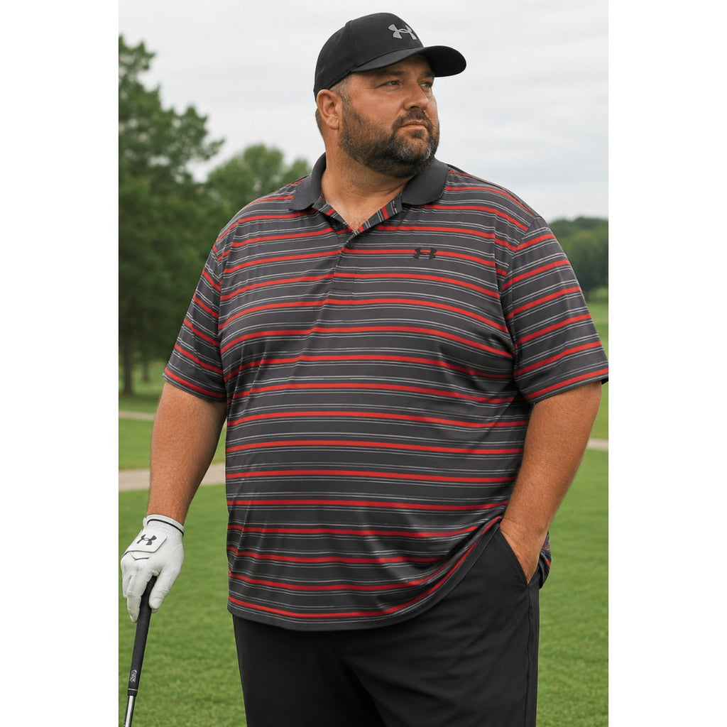 Under Armour HeatGear Polo Stripe Streetwear Golf Sportswear Country Club 2XL