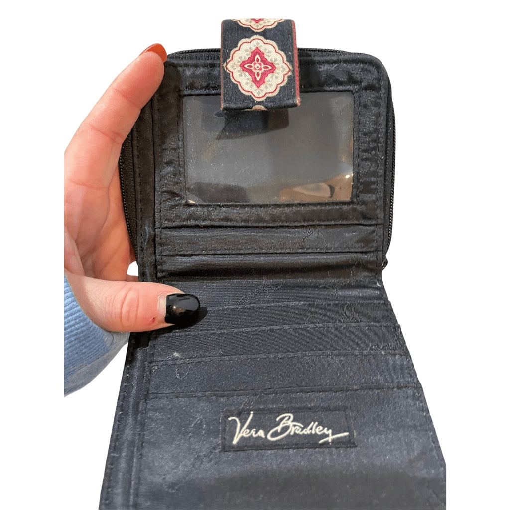 Vera Bradley CLASSIC BLACK Mini Zip Wallet Bifold Snap Close Change Purse