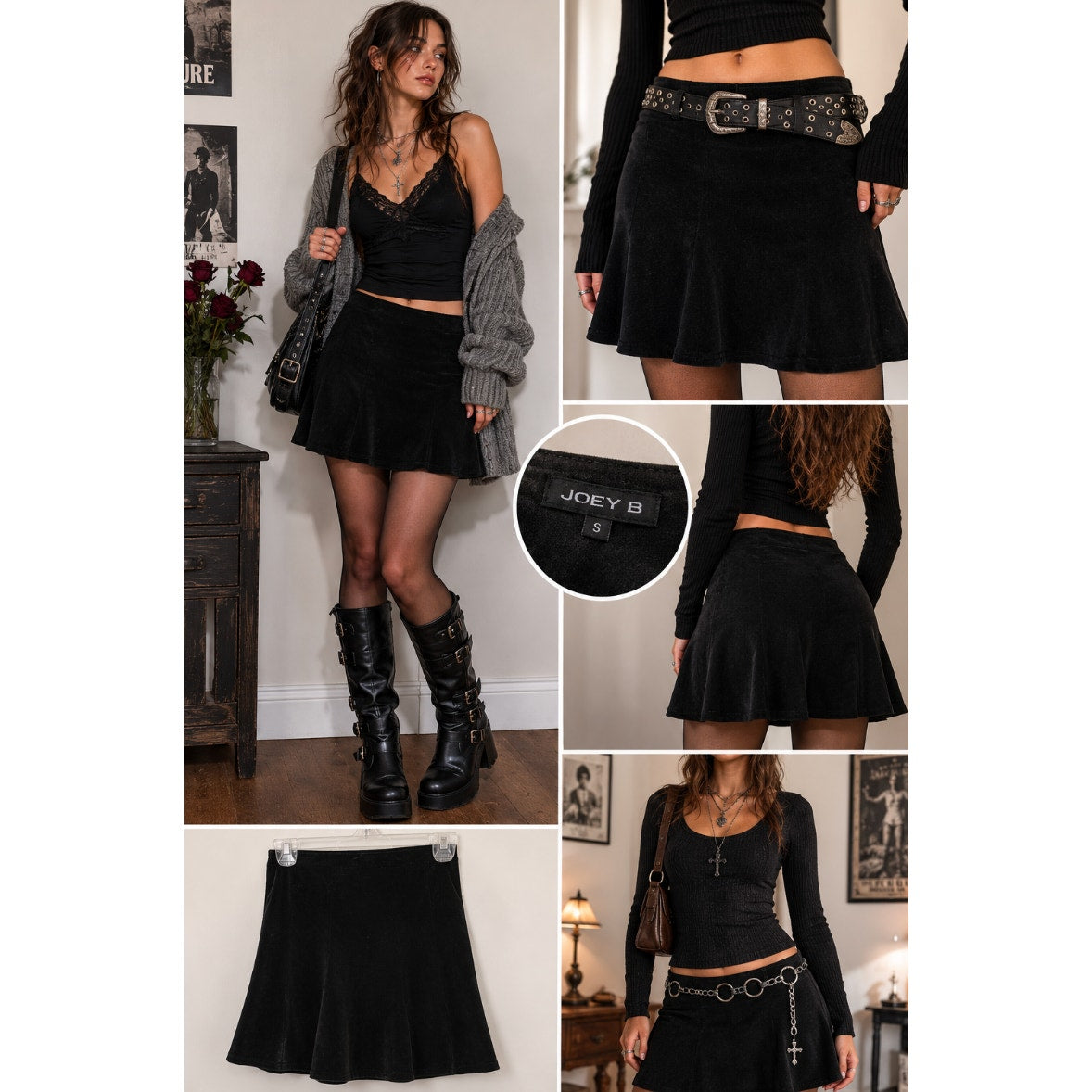 Vintage Joey B Women's Suede Fit and Flare Y2K Emo Grunge Goth Skirt Sz S