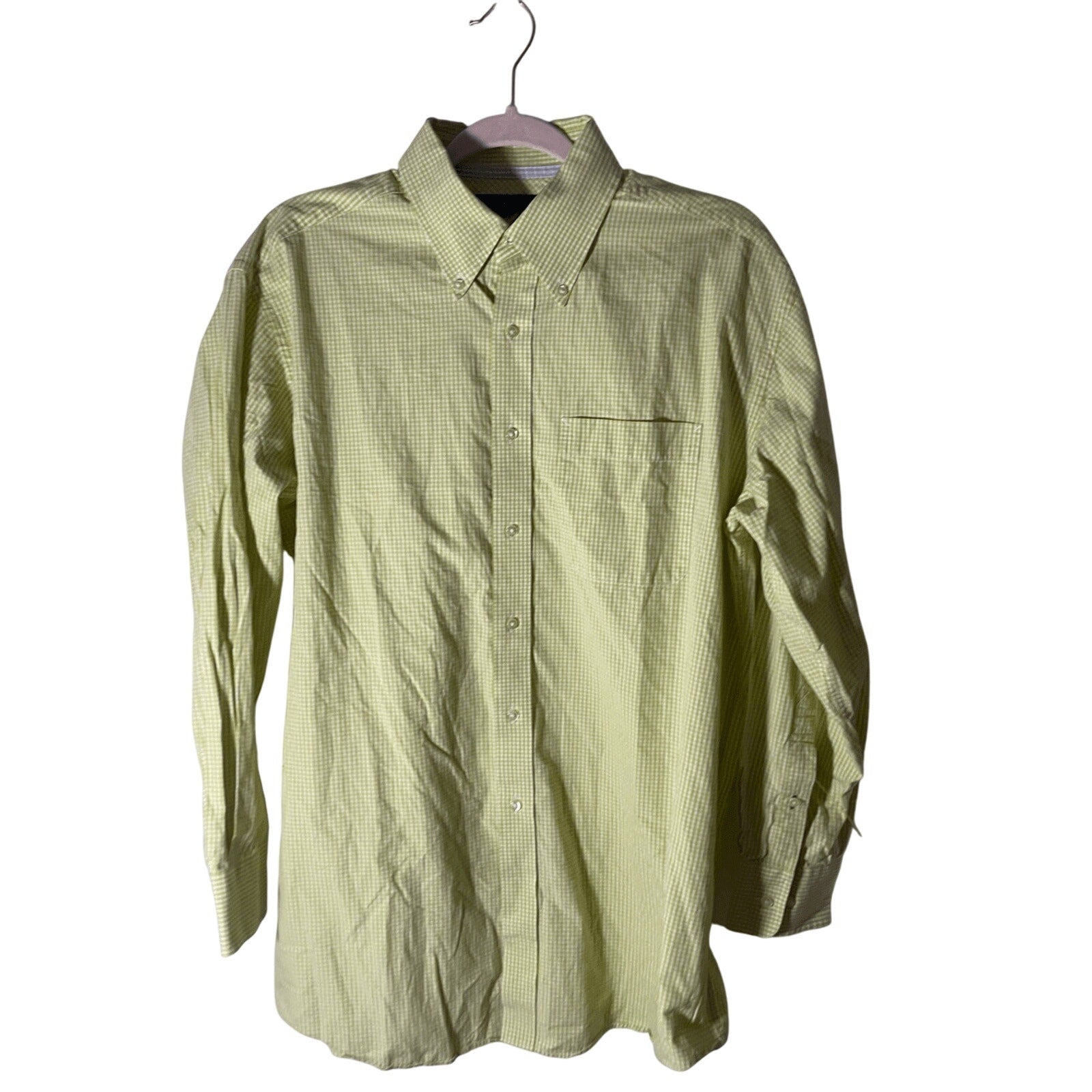 Tommy Hilfiger Men's Checkered Green Button Down  Preppy Academia Dress Shirt