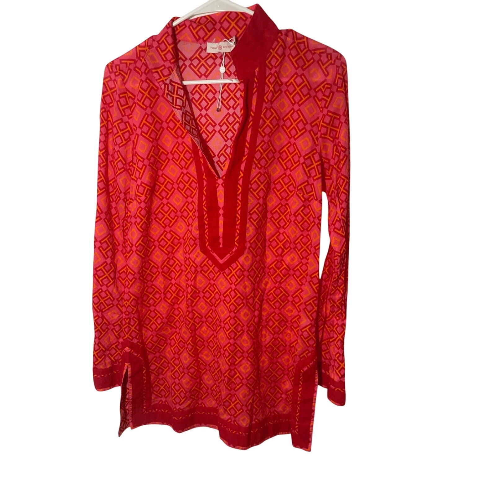 NWOT Tori Burch Honeysuckle Cotton Resortwear Printed Red Pink Tunic
